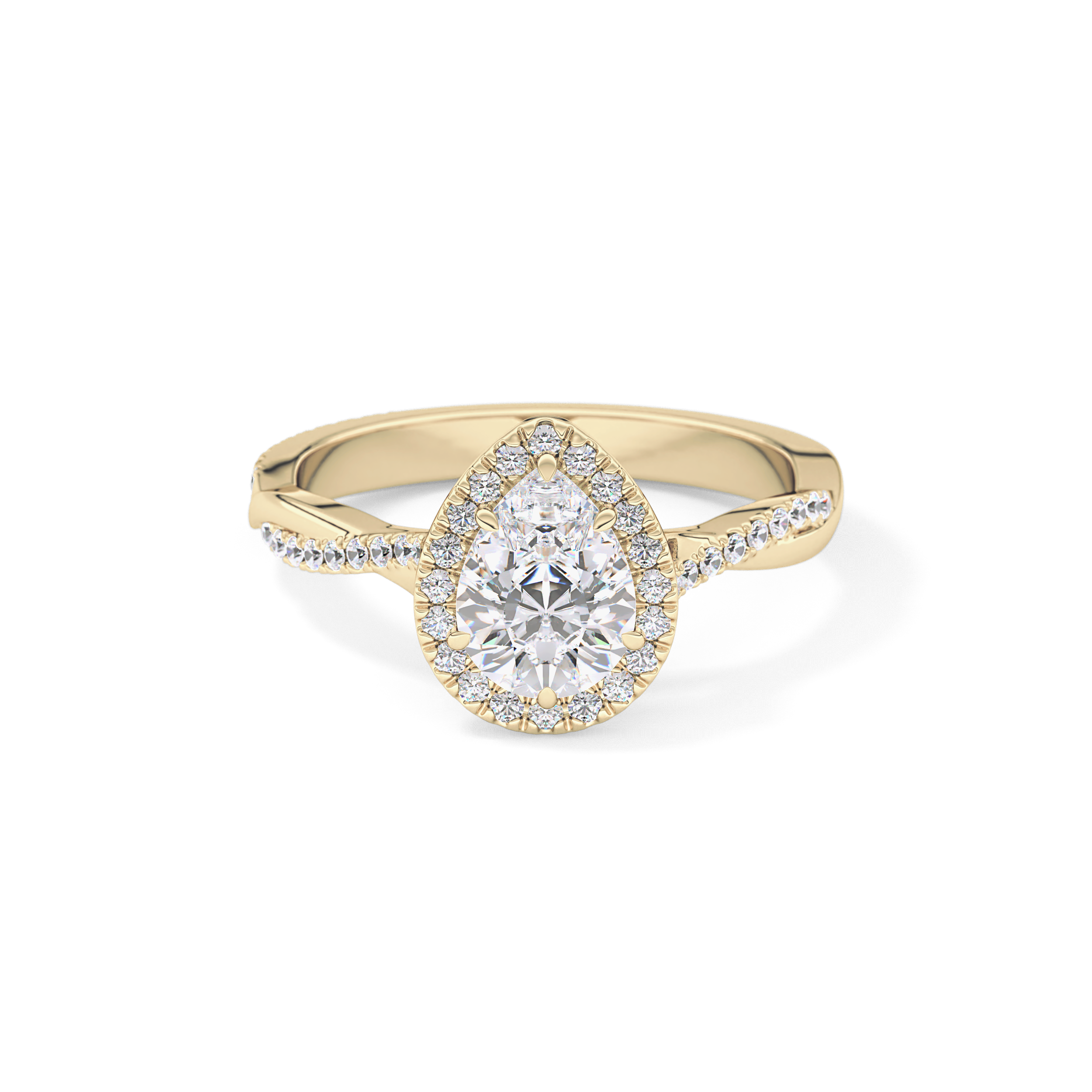 Pear Twisted Shank, Halo and Pave Lab Grown Diamond Engagement Ring