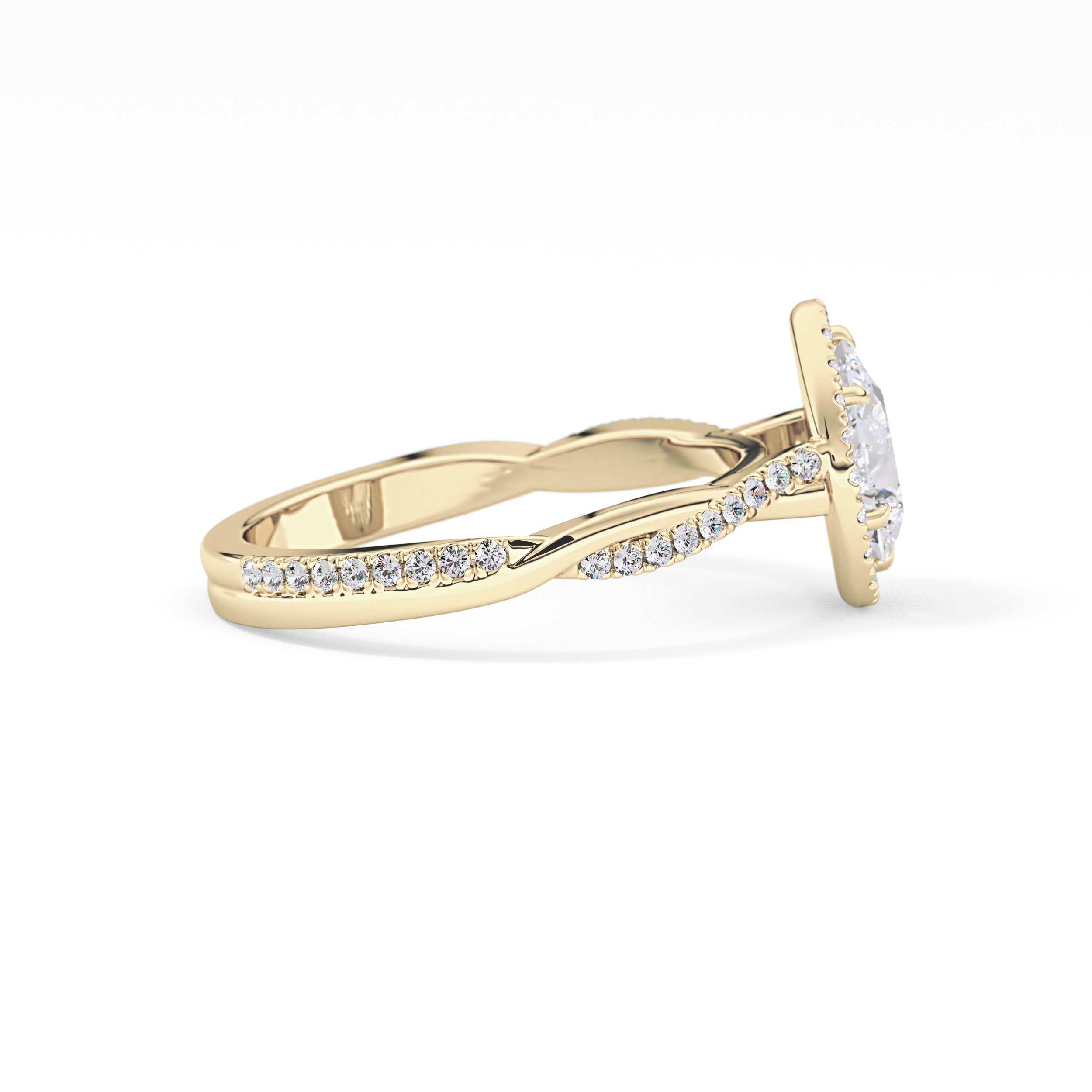 Pear Twisted Shank, Halo and Pave Lab Grown Diamond Engagement Ring