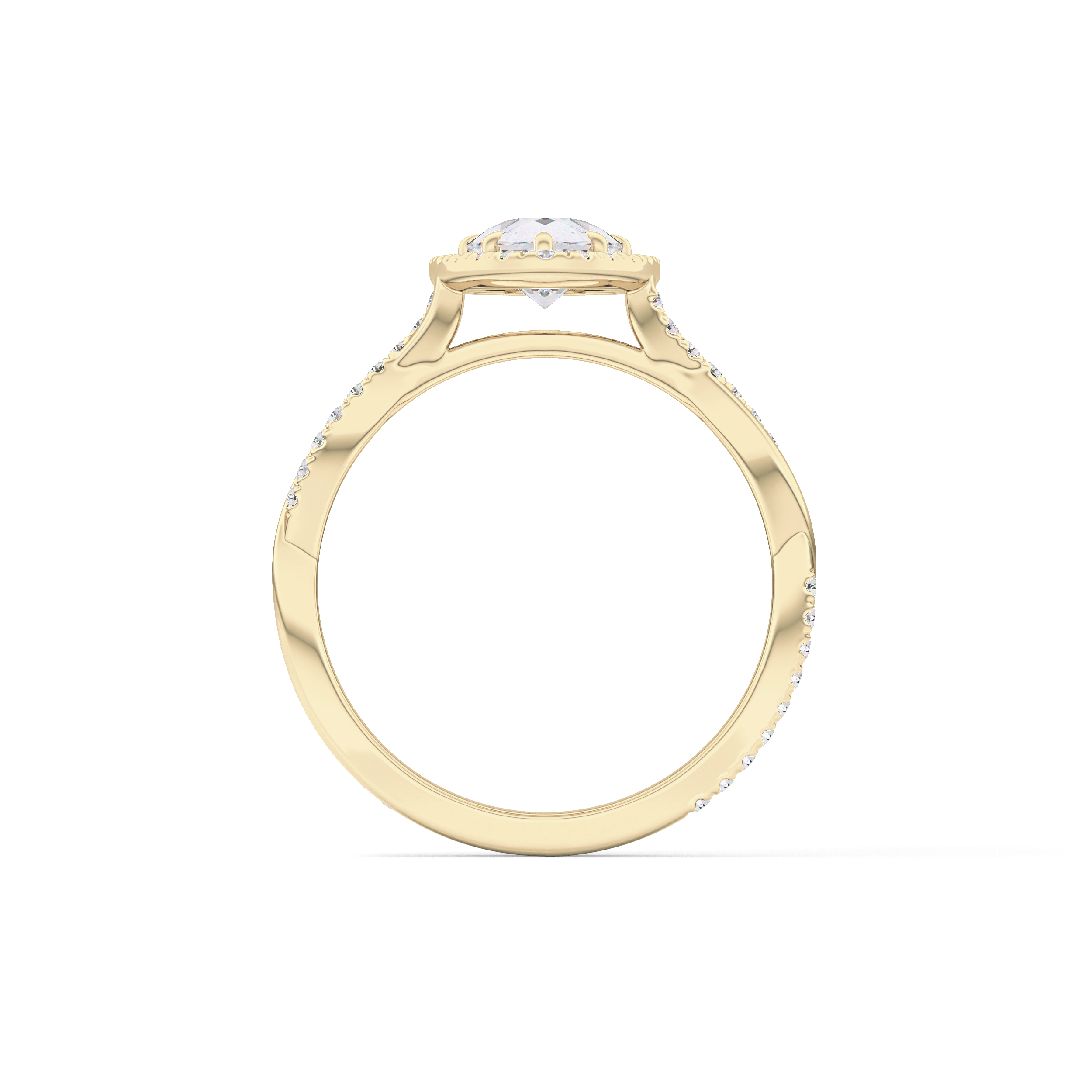 Pear Twisted Shank, Halo and Pave Lab Grown Diamond Engagement Ring