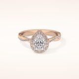 0.81 CT Pear Shaped Halo & Pave Twisted Shank Moissanite Engagement Ring