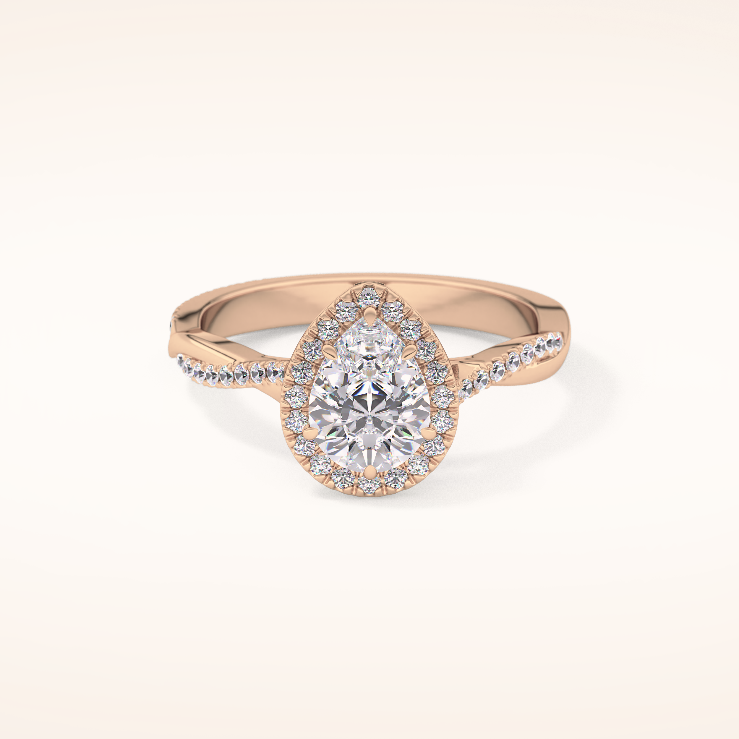 0.81 CT Pear Shaped Halo & Pave Twisted Shank Moissanite Engagement Ring
