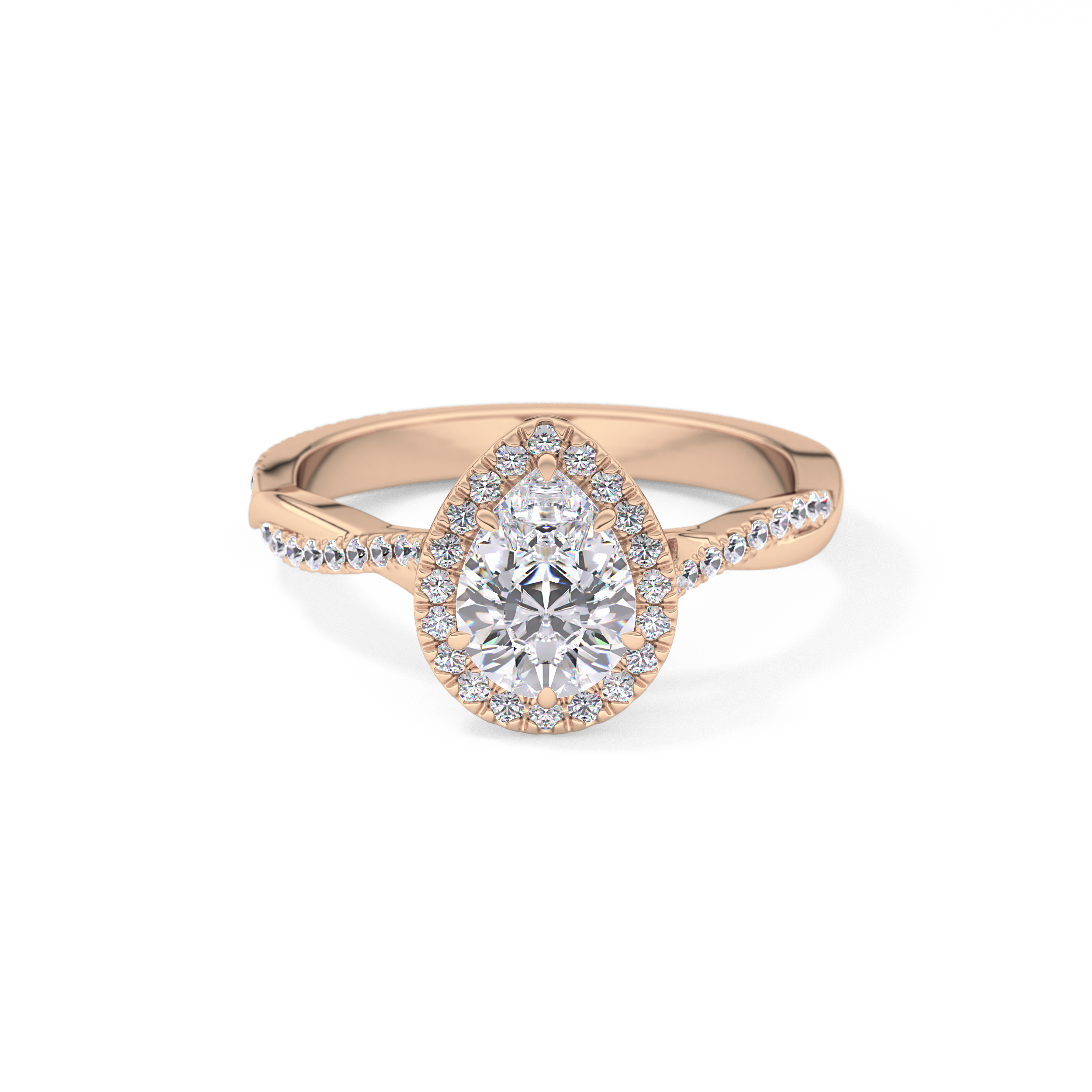 Pear Twisted Shank, Halo and Pave Lab Grown Diamond Engagement Ring