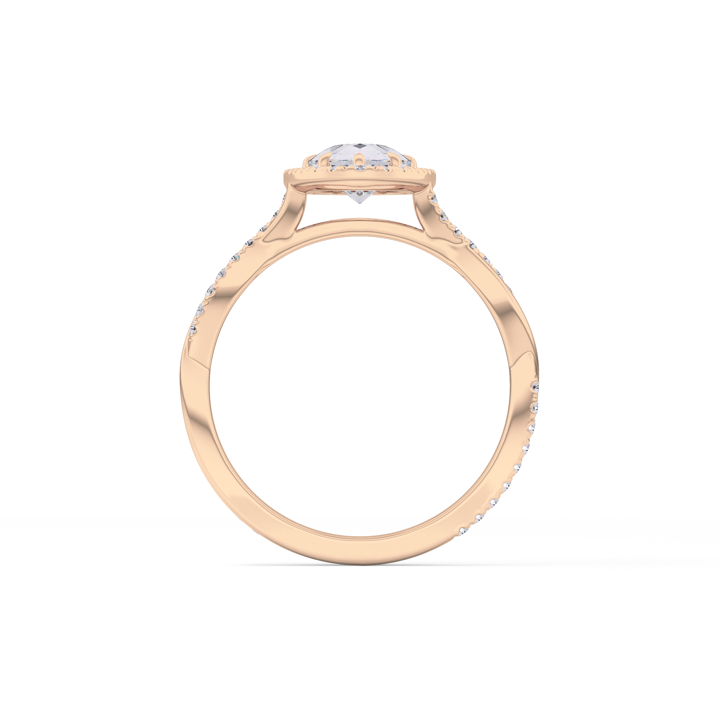 Pear Twisted Shank, Halo and Pave Lab Grown Diamond Engagement Ring