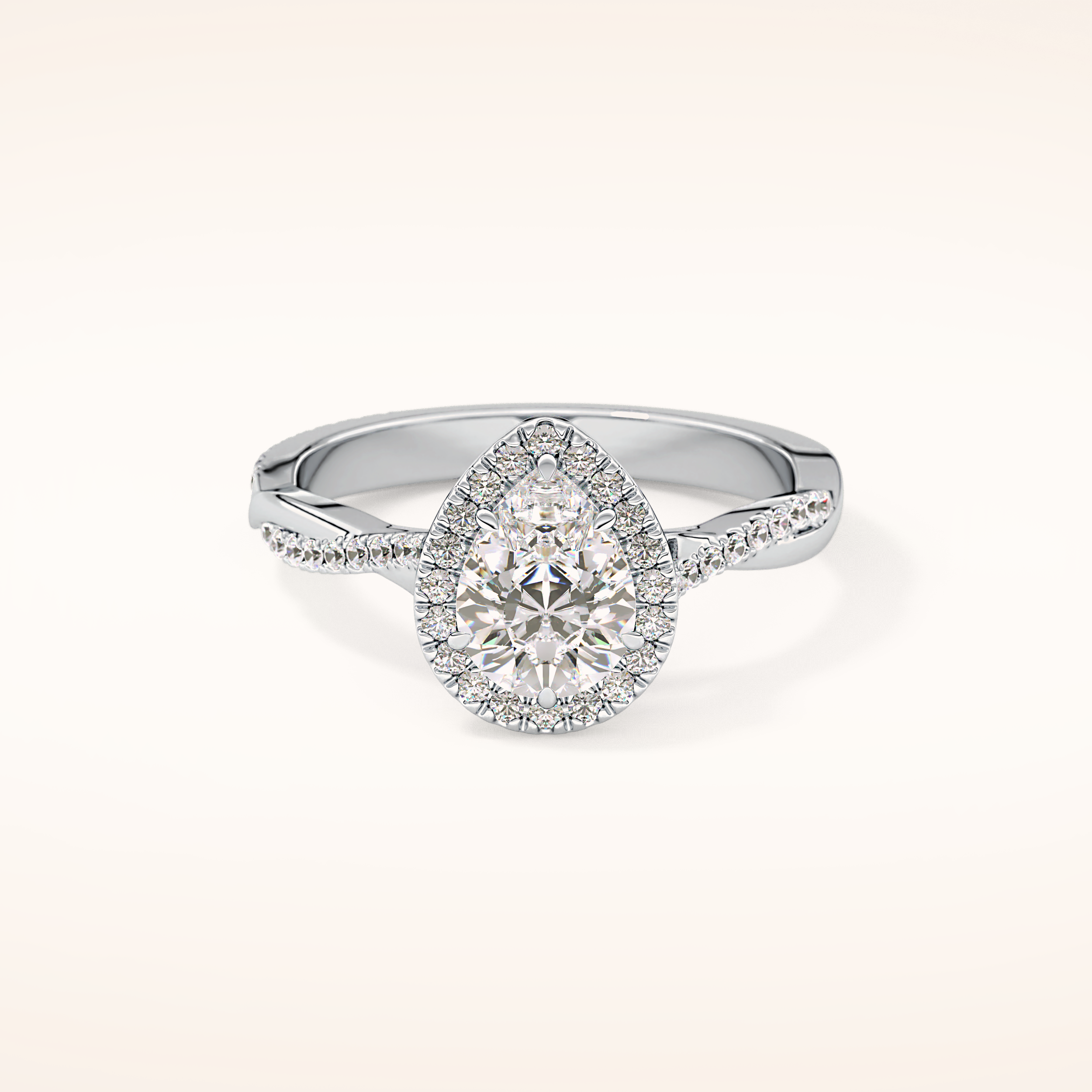 0.81 CT Pear Shaped Halo & Pave Twisted Shank Moissanite Engagement Ring