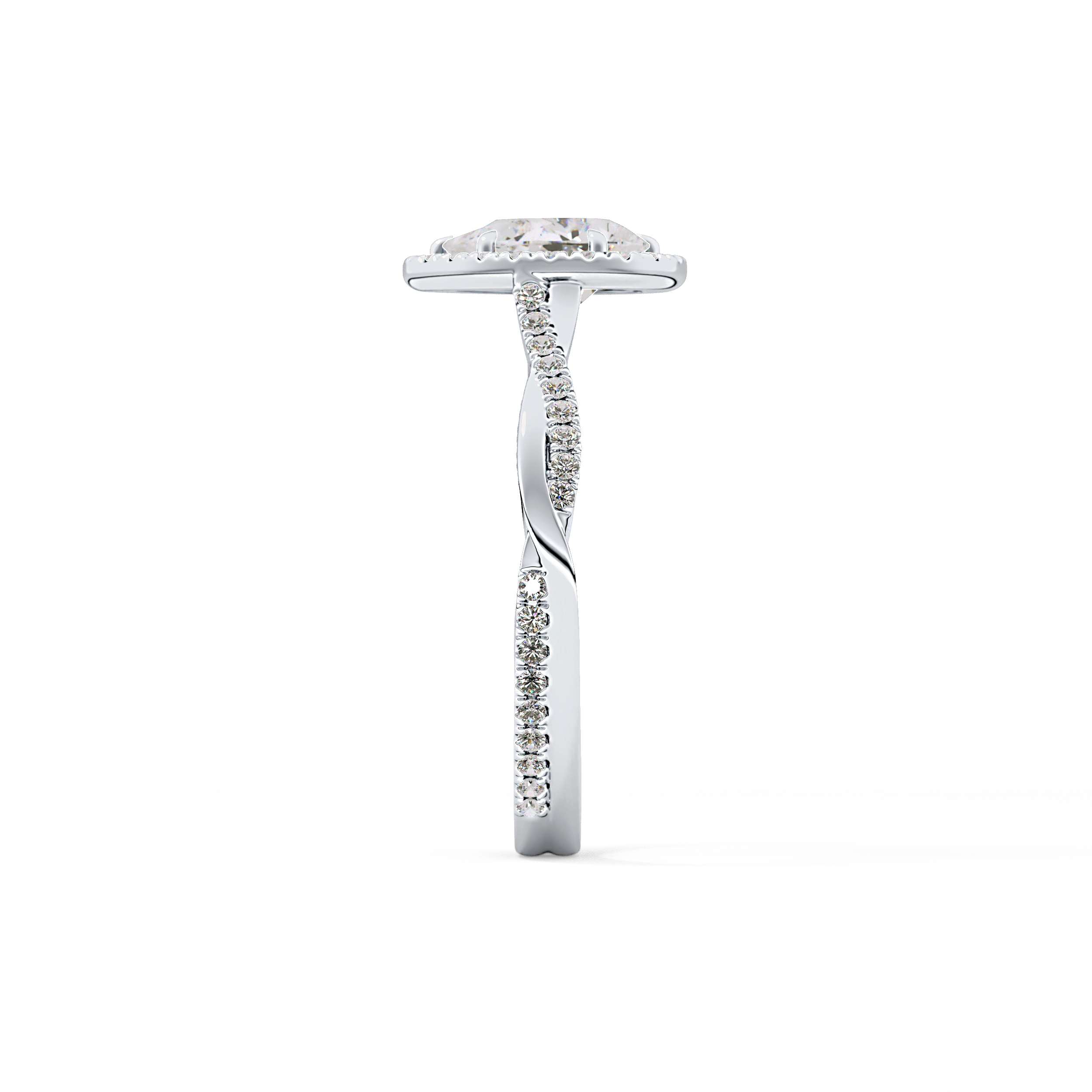 Pear Twisted Shank, Halo and Pave Lab Grown Diamond Engagement Ring