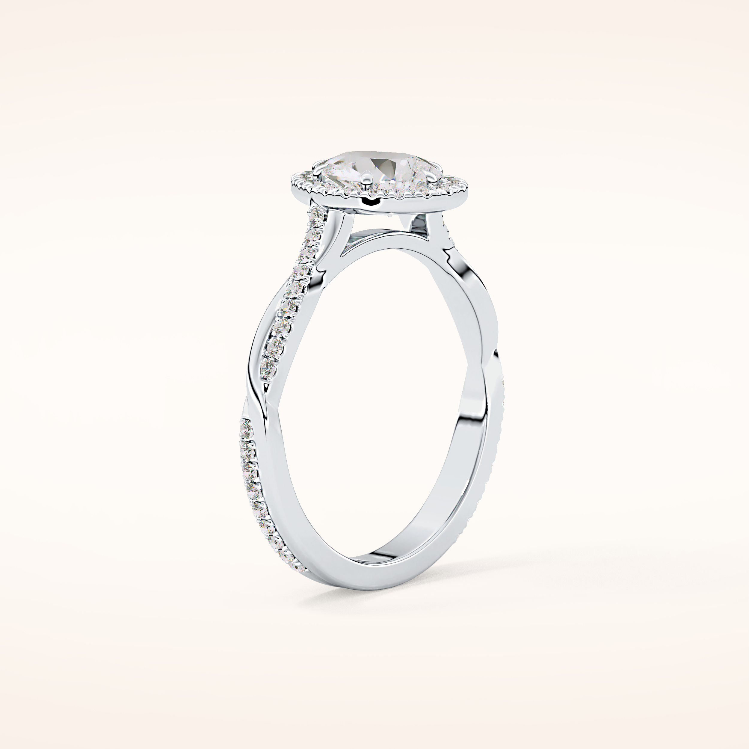 0.81 CT Pear Shaped Halo & Pave Twisted Shank Moissanite Engagement Ring
