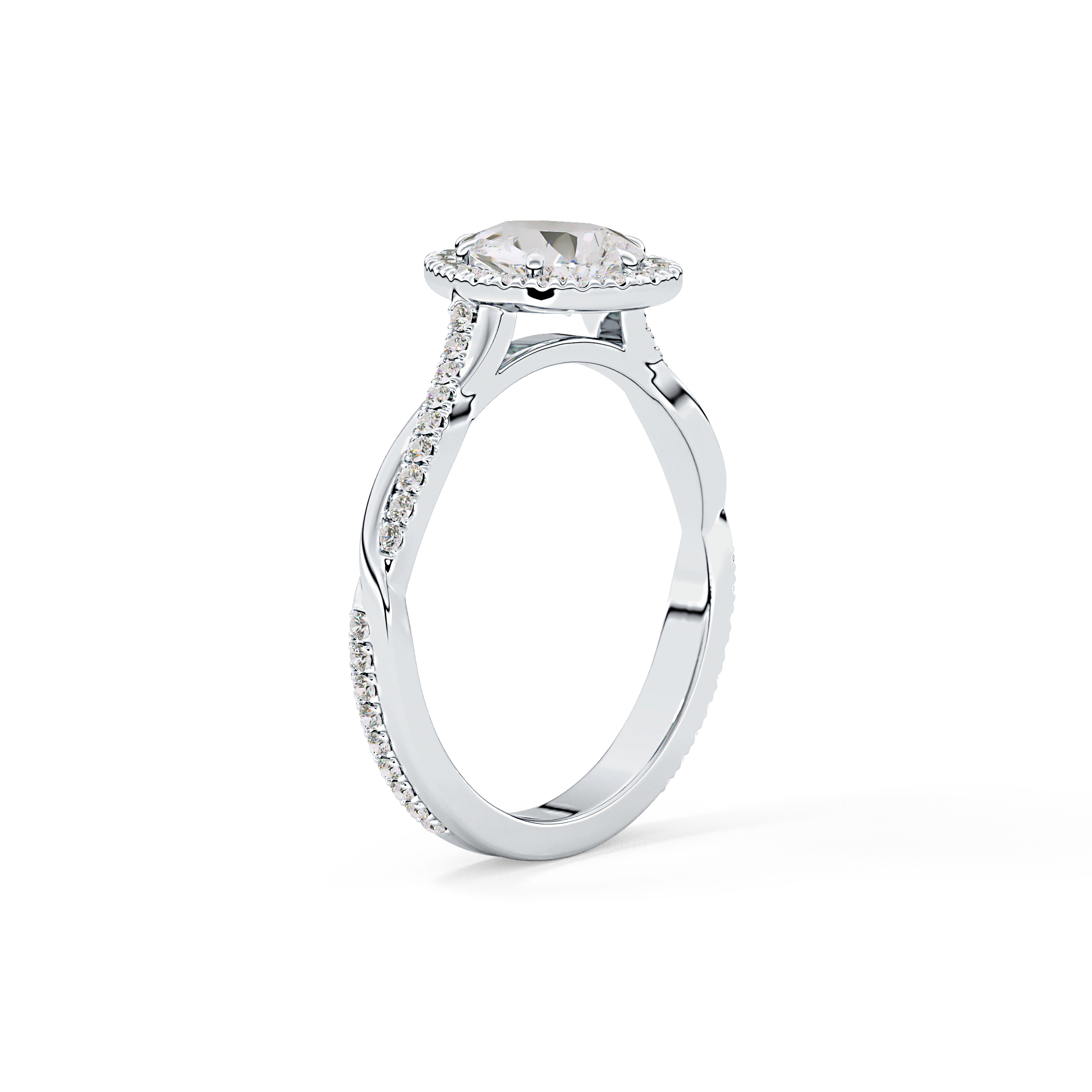 Pear Twisted Shank, Halo and Pave Lab Grown Diamond Engagement Ring