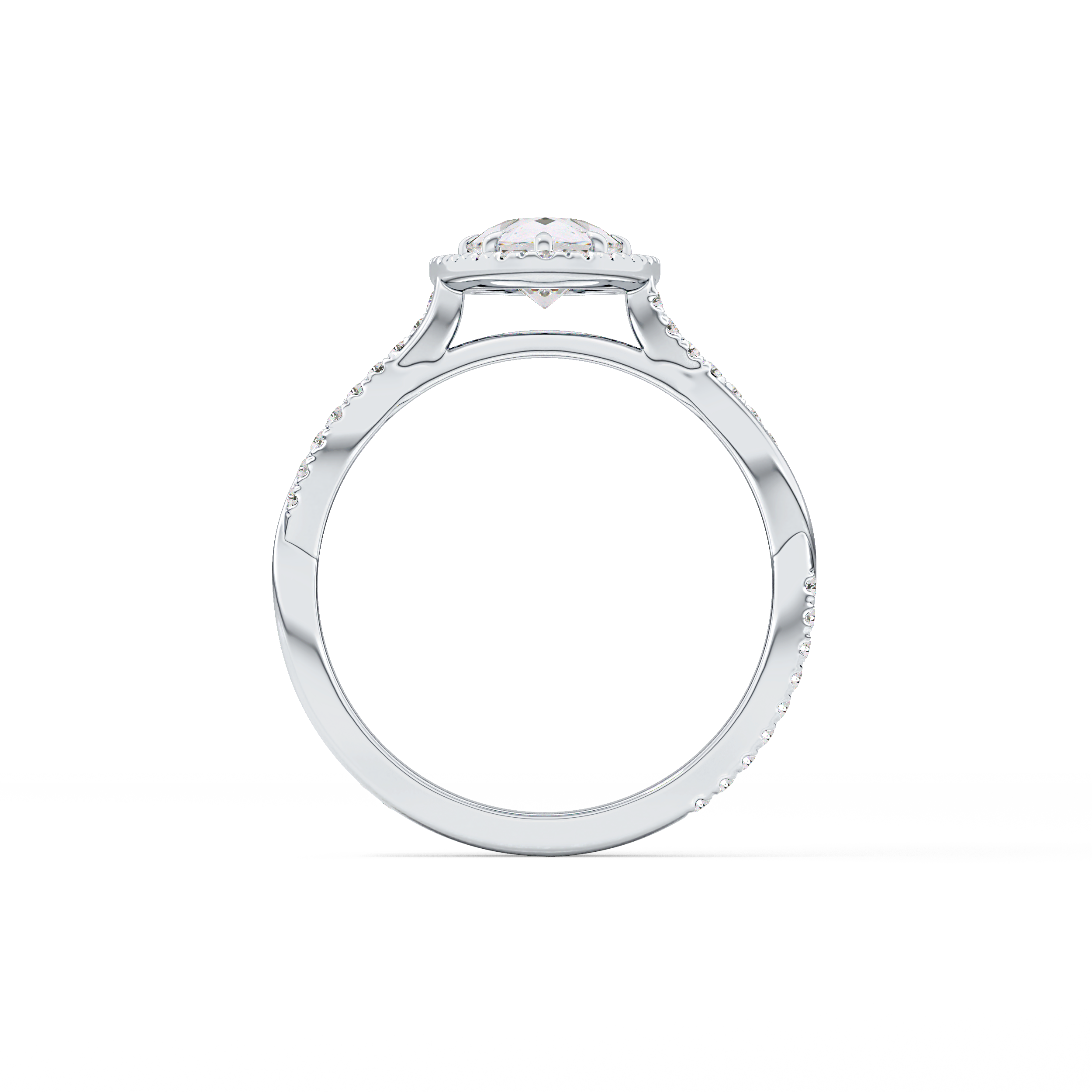 Pear Twisted Shank, Halo and Pave Lab Grown Diamond Engagement Ring