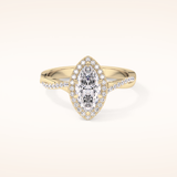 0.86 CT Marquise Shaped Halo & Pave Twisted Shank Moissanite Engagement Ring