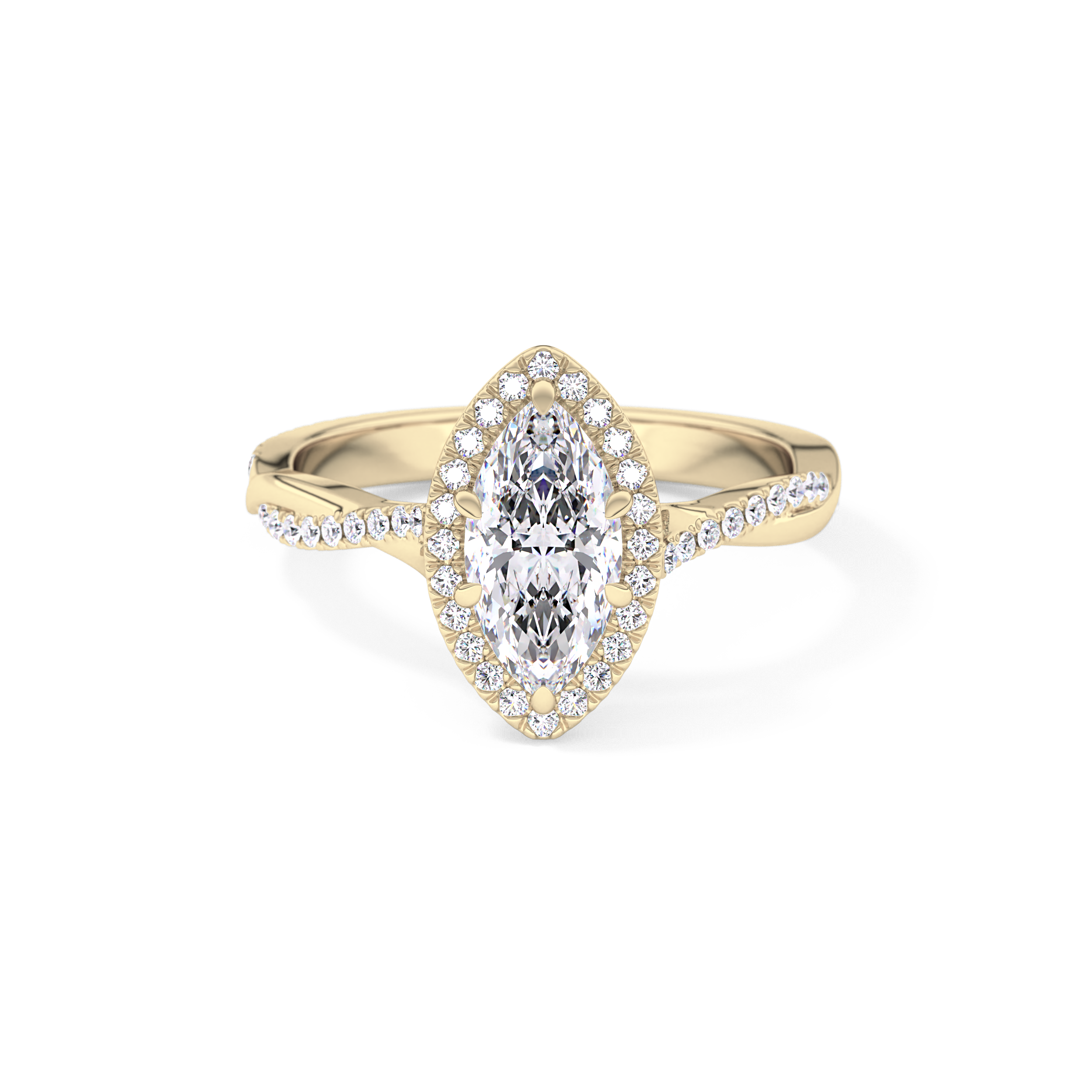 Marquise Twisted Shank, Halo and Pave Lab Grown Diamond Engagement Ring