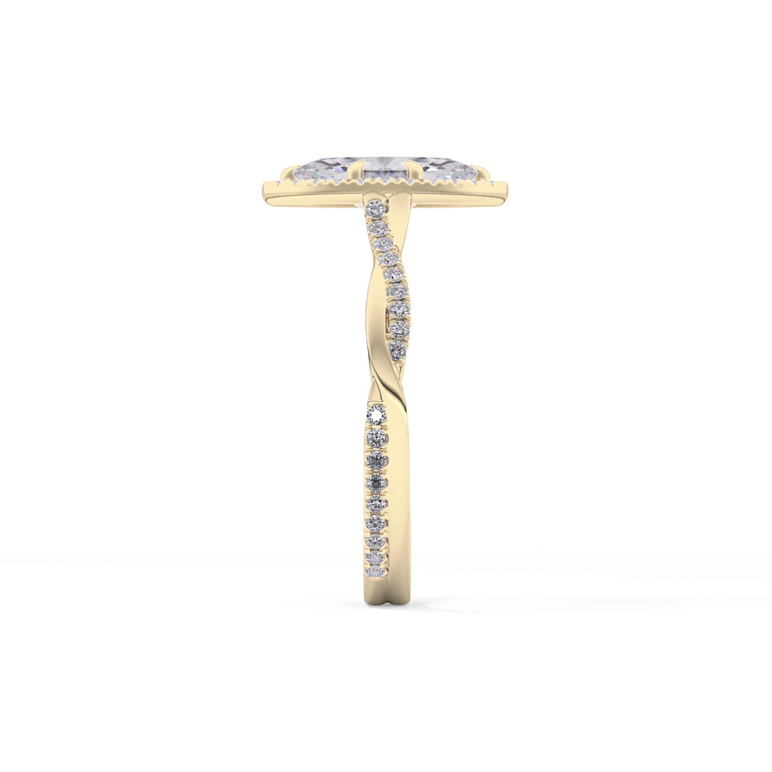 Marquise Twisted Shank, Halo and Pave Lab Grown Diamond Engagement Ring