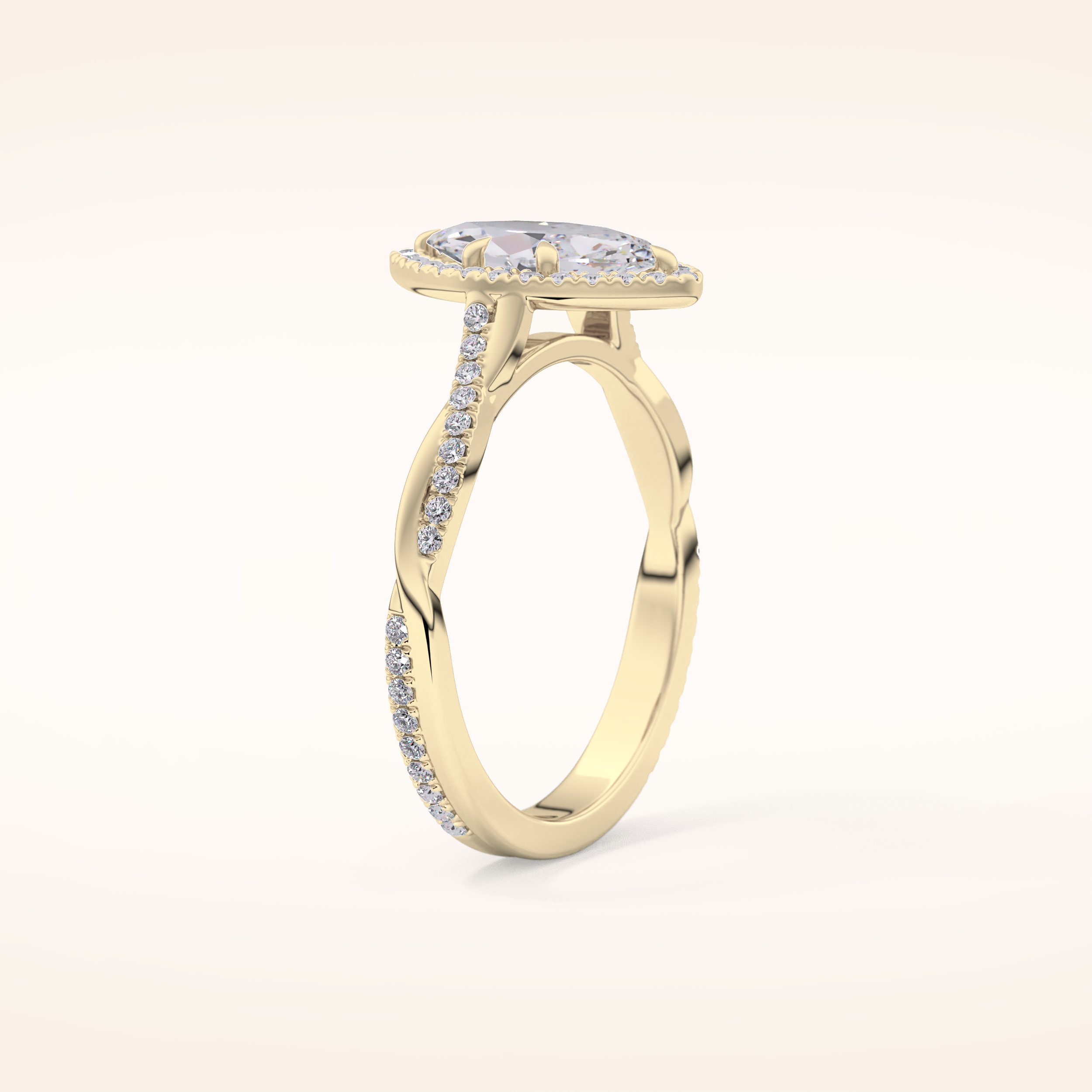 0.86 CT Marquise Shaped Halo & Pave Twisted Shank Moissanite Engagement Ring