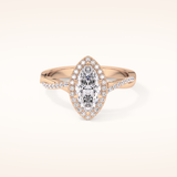 0.86 CT Marquise Shaped Halo & Pave Twisted Shank Moissanite Engagement Ring