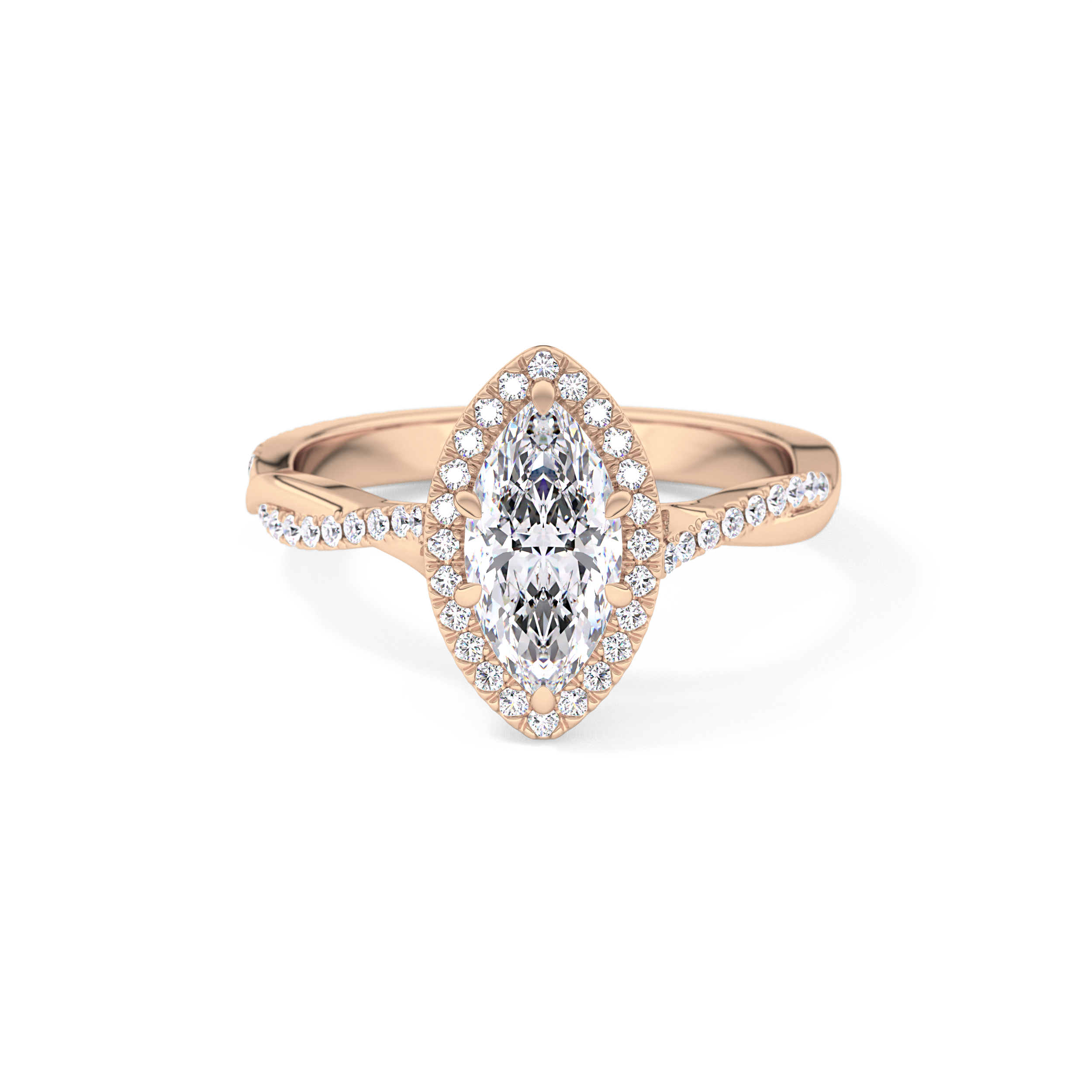 Marquise Twisted Shank, Halo and Pave Lab Grown Diamond Engagement Ring
