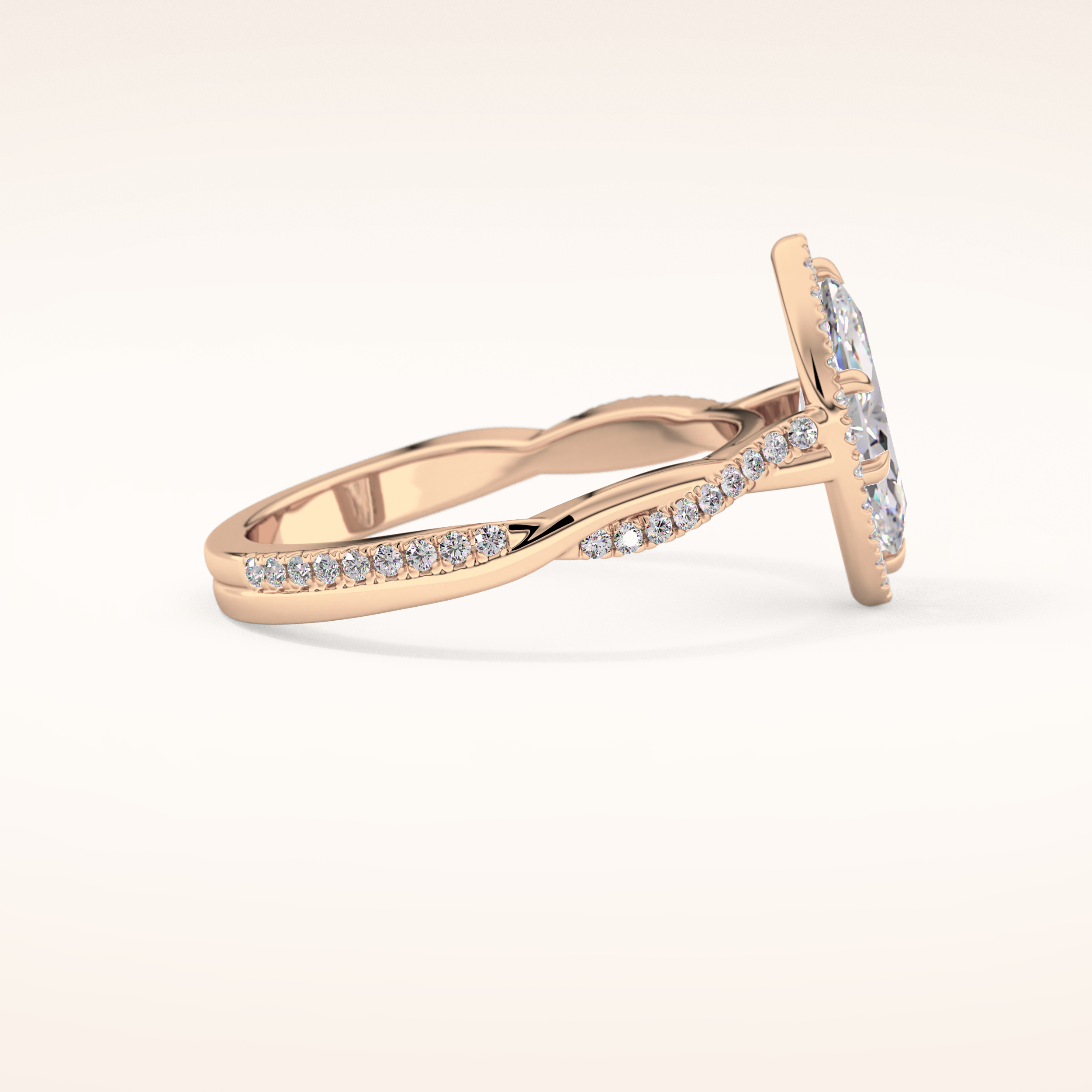 0.86 CT Marquise Shaped Halo & Pave Twisted Shank Moissanite Engagement Ring
