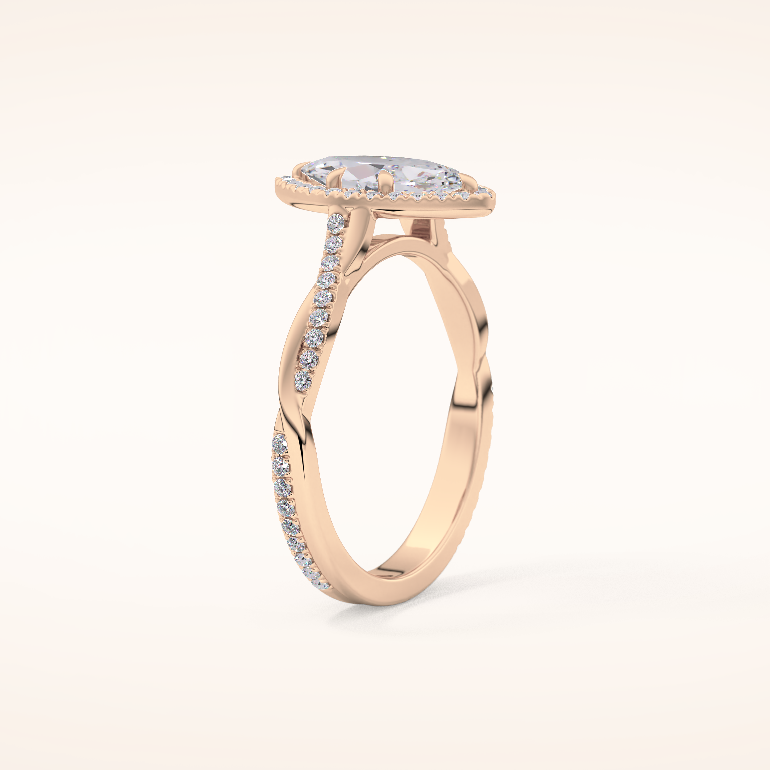 0.86 CT Marquise Shaped Halo & Pave Twisted Shank Moissanite Engagement Ring