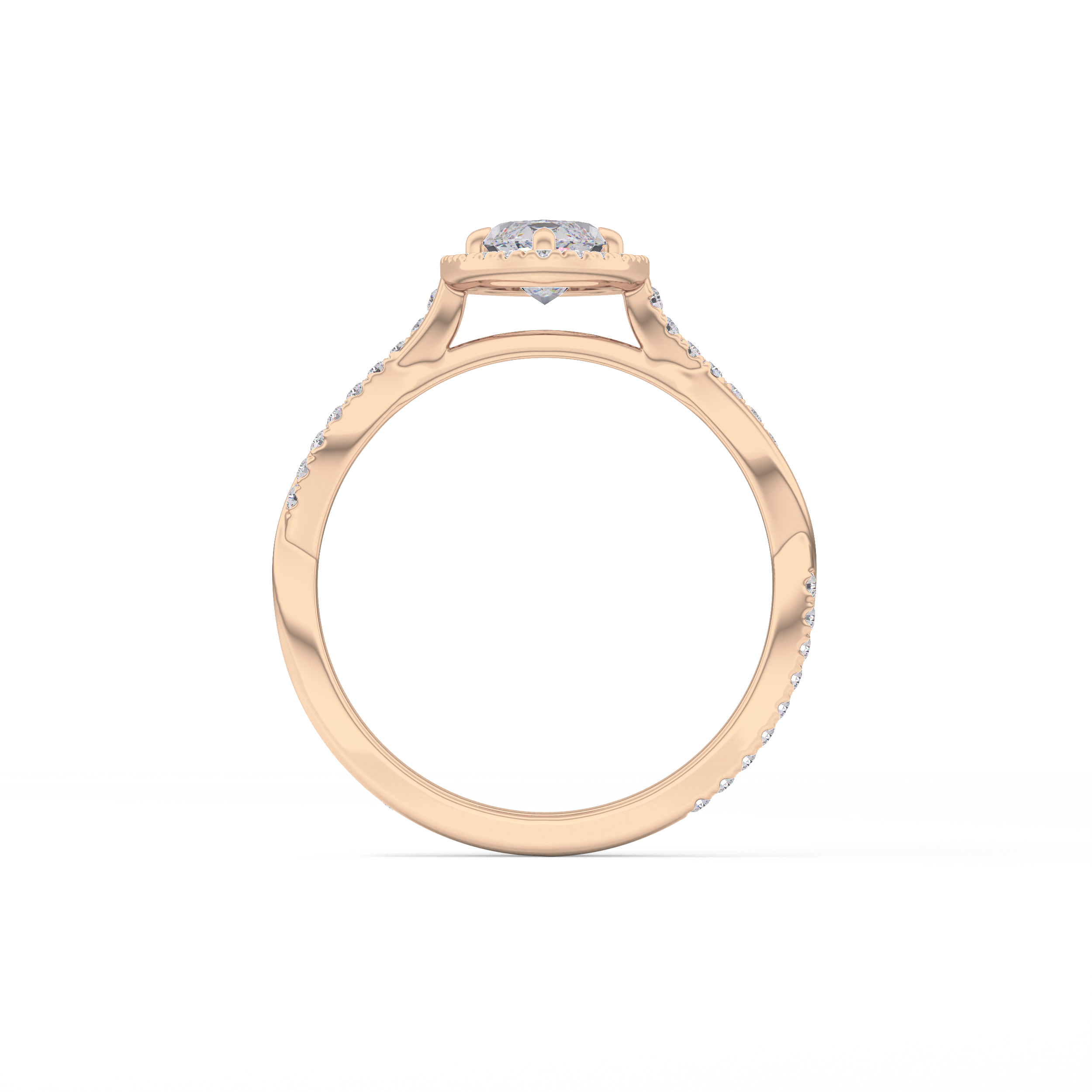 Marquise Twisted Shank, Halo and Pave Lab Grown Diamond Engagement Ring