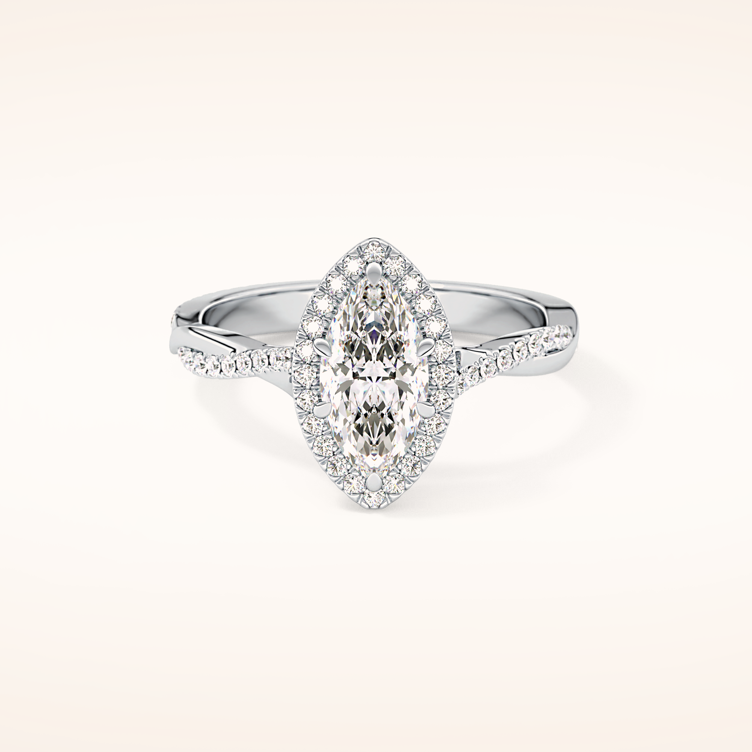 0.86 CT Marquise Shaped Halo & Pave Twisted Shank Moissanite Engagement Ring