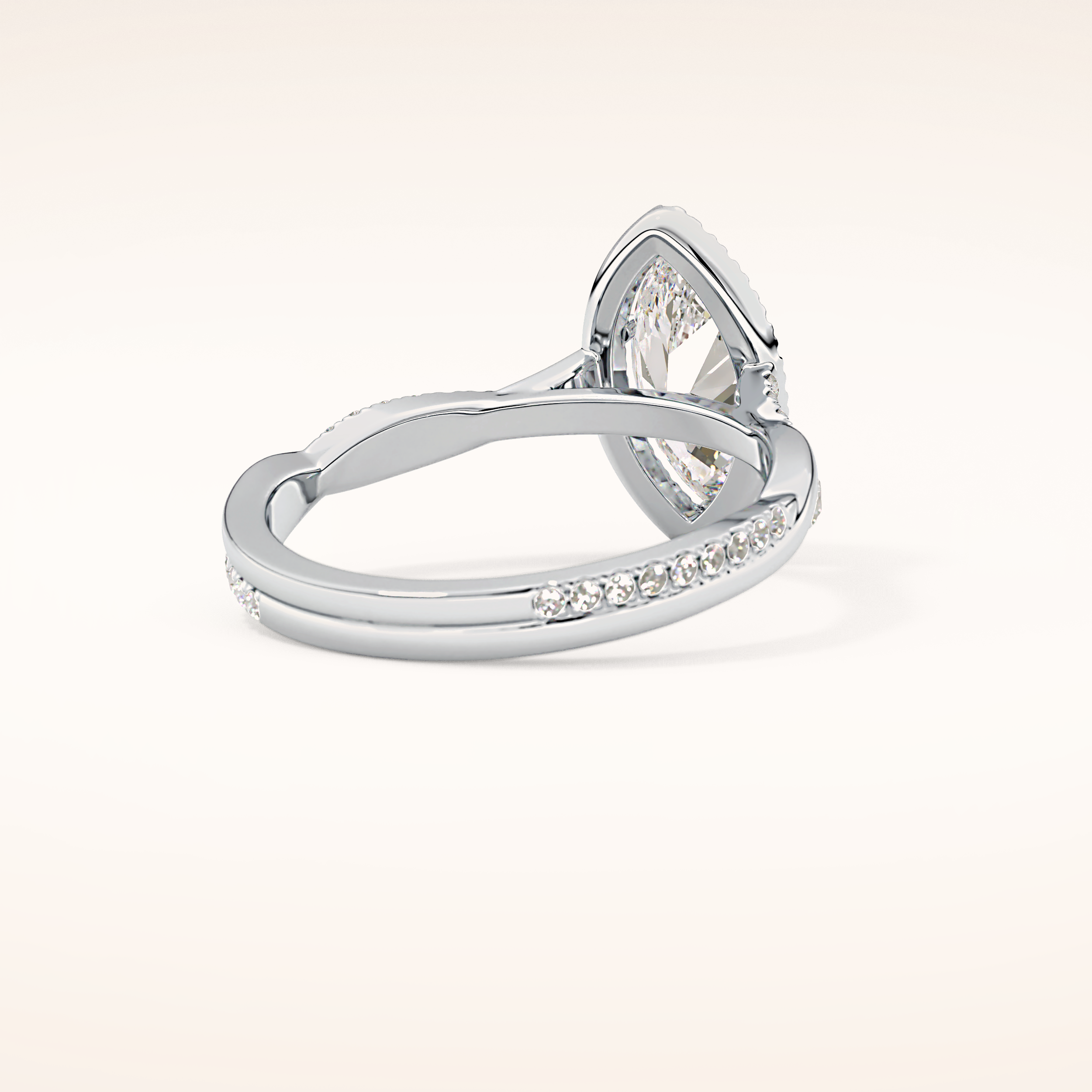 0.86 CT Marquise Shaped Halo & Pave Twisted Shank Moissanite Engagement Ring