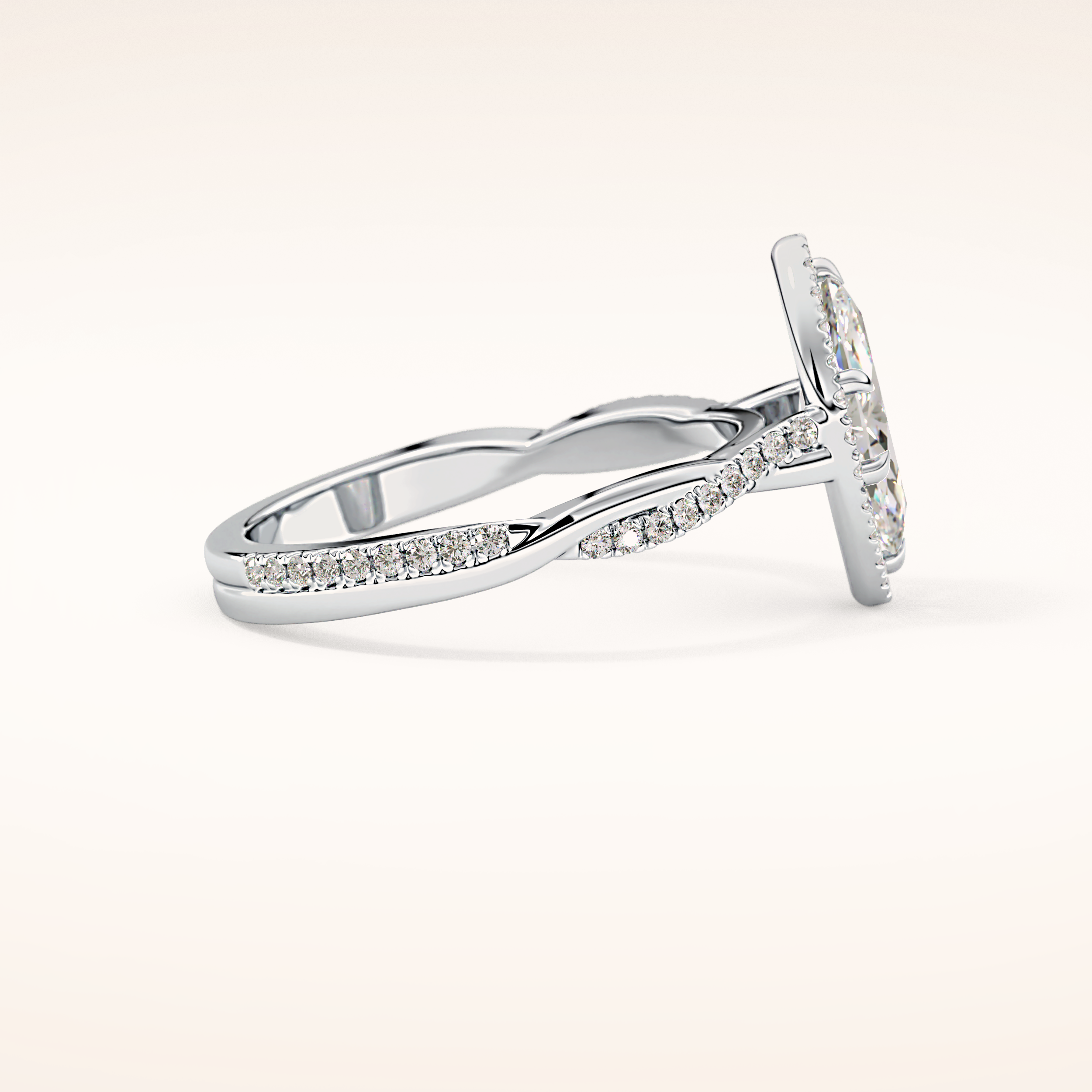 0.86 CT Marquise Shaped Halo & Pave Twisted Shank Moissanite Engagement Ring
