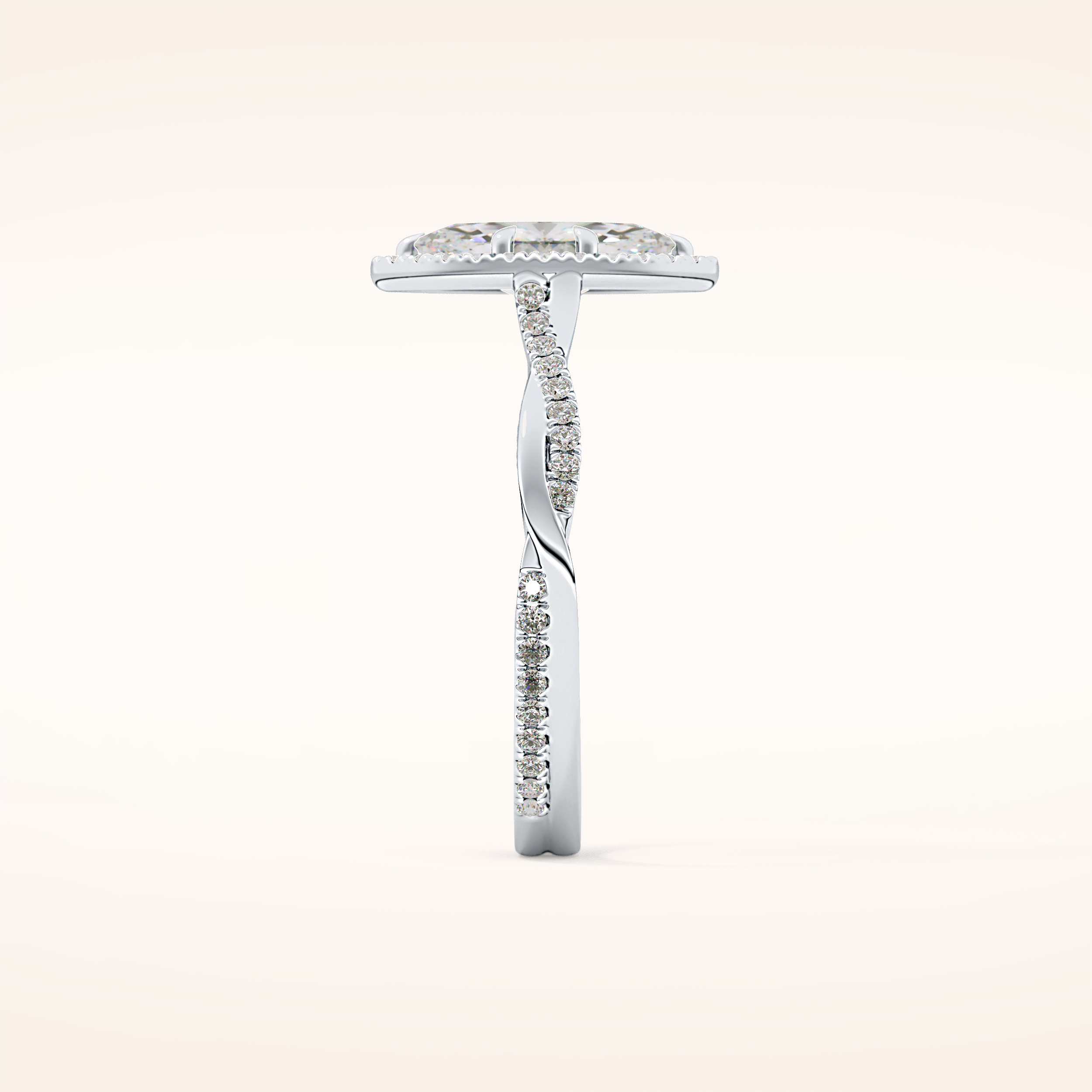 0.86 CT Marquise Shaped Halo & Pave Twisted Shank Moissanite Engagement Ring