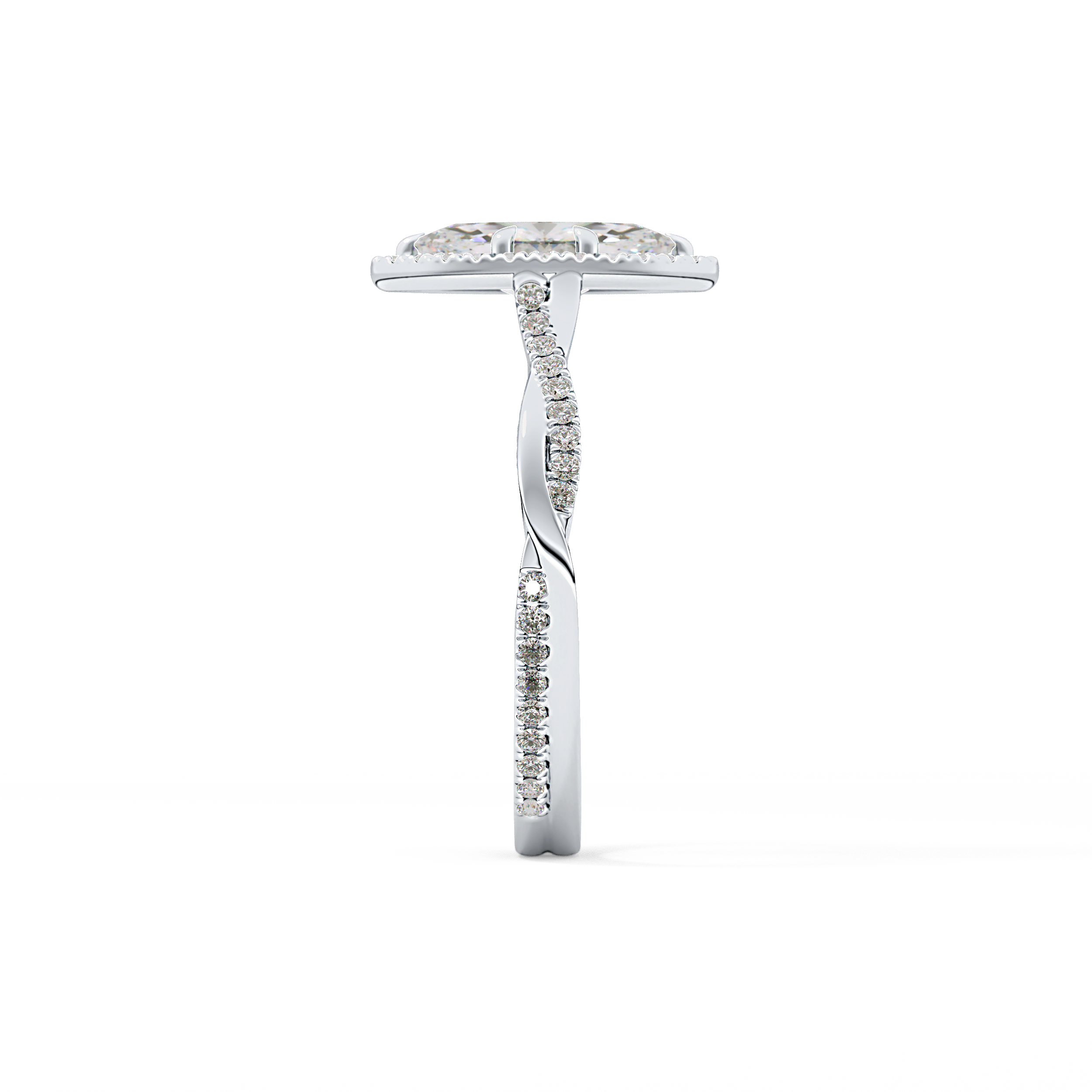 Marquise Twisted Shank, Halo and Pave Lab Grown Diamond Engagement Ring