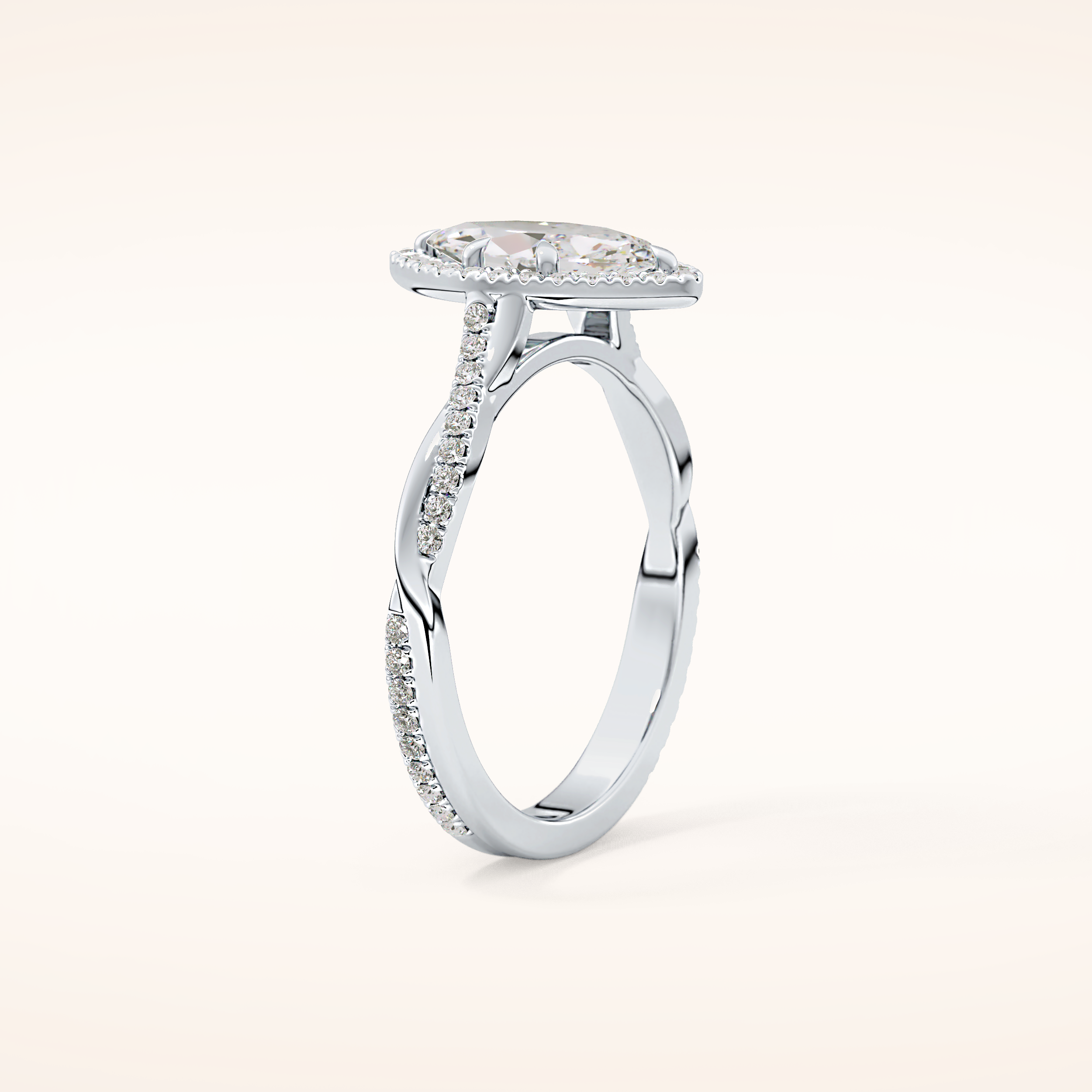 0.86 CT Marquise Shaped Halo & Pave Twisted Shank Moissanite Engagement Ring