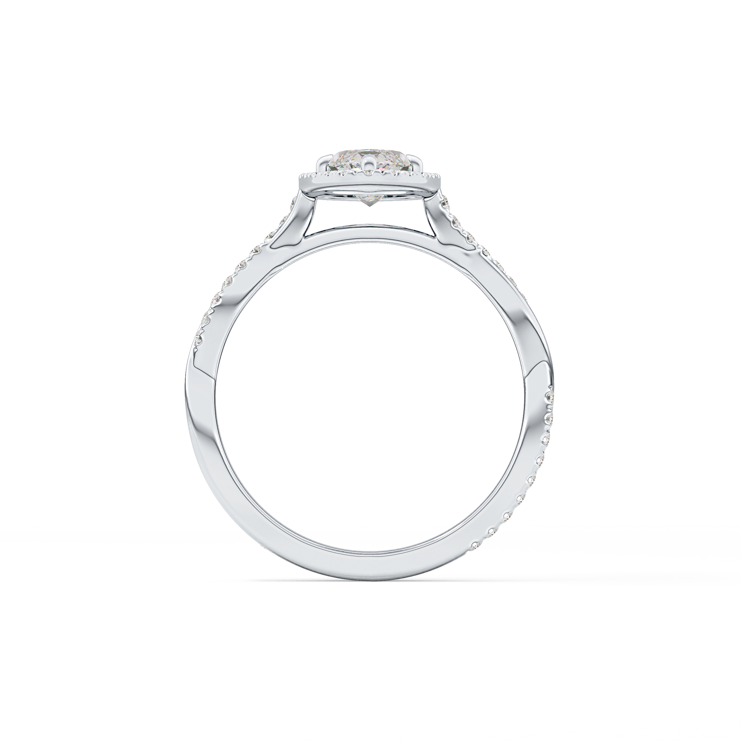 Marquise Twisted Shank, Halo and Pave Lab Grown Diamond Engagement Ring