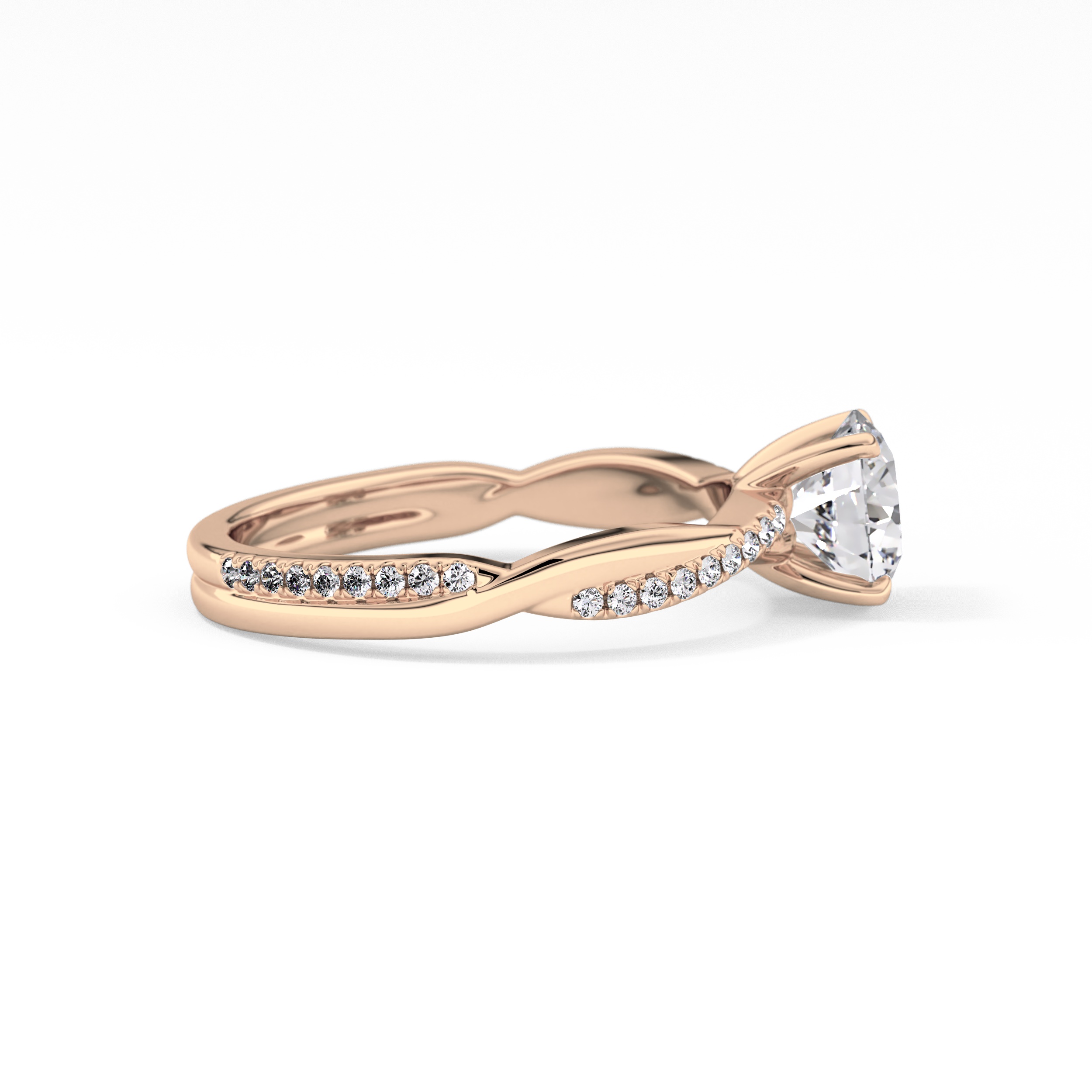 Round Criss Cross Pave Lab Grown Diamond Engagement Ring
