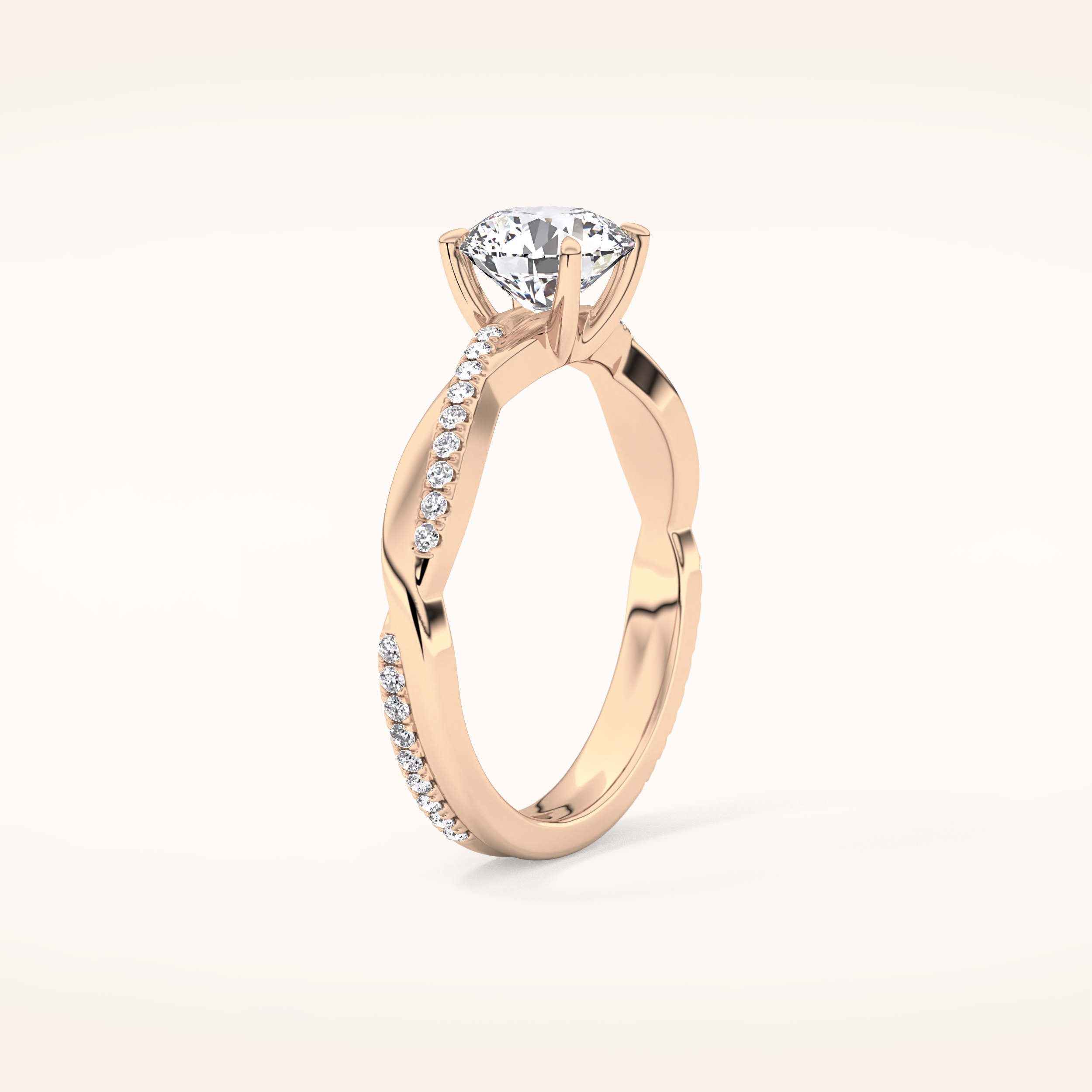 1.03 CT Round Shaped Criss-Cross Pave Moissanite Engagement Ring