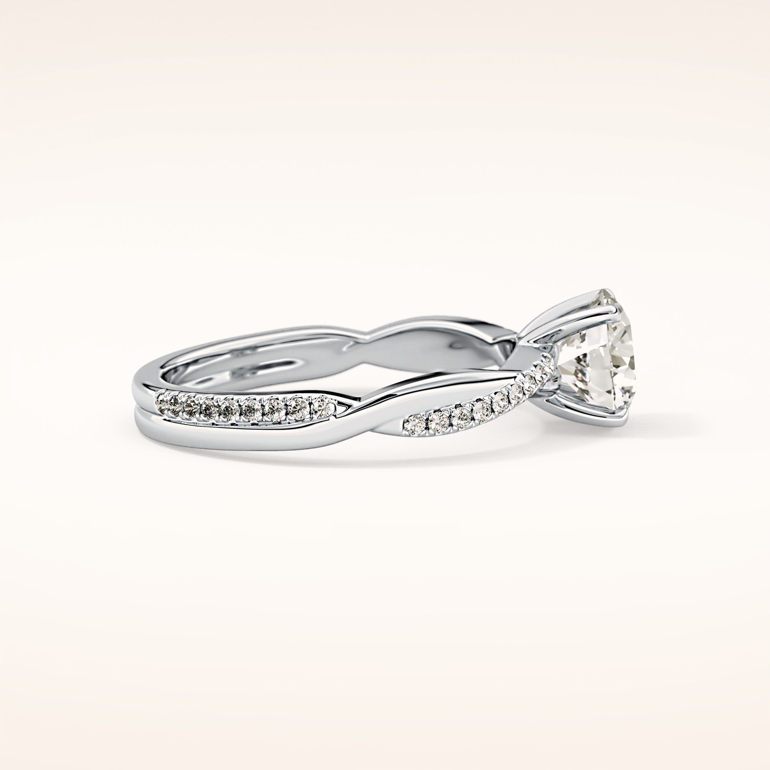 1.03 CT Round Shaped Criss-Cross Pave Moissanite Engagement Ring