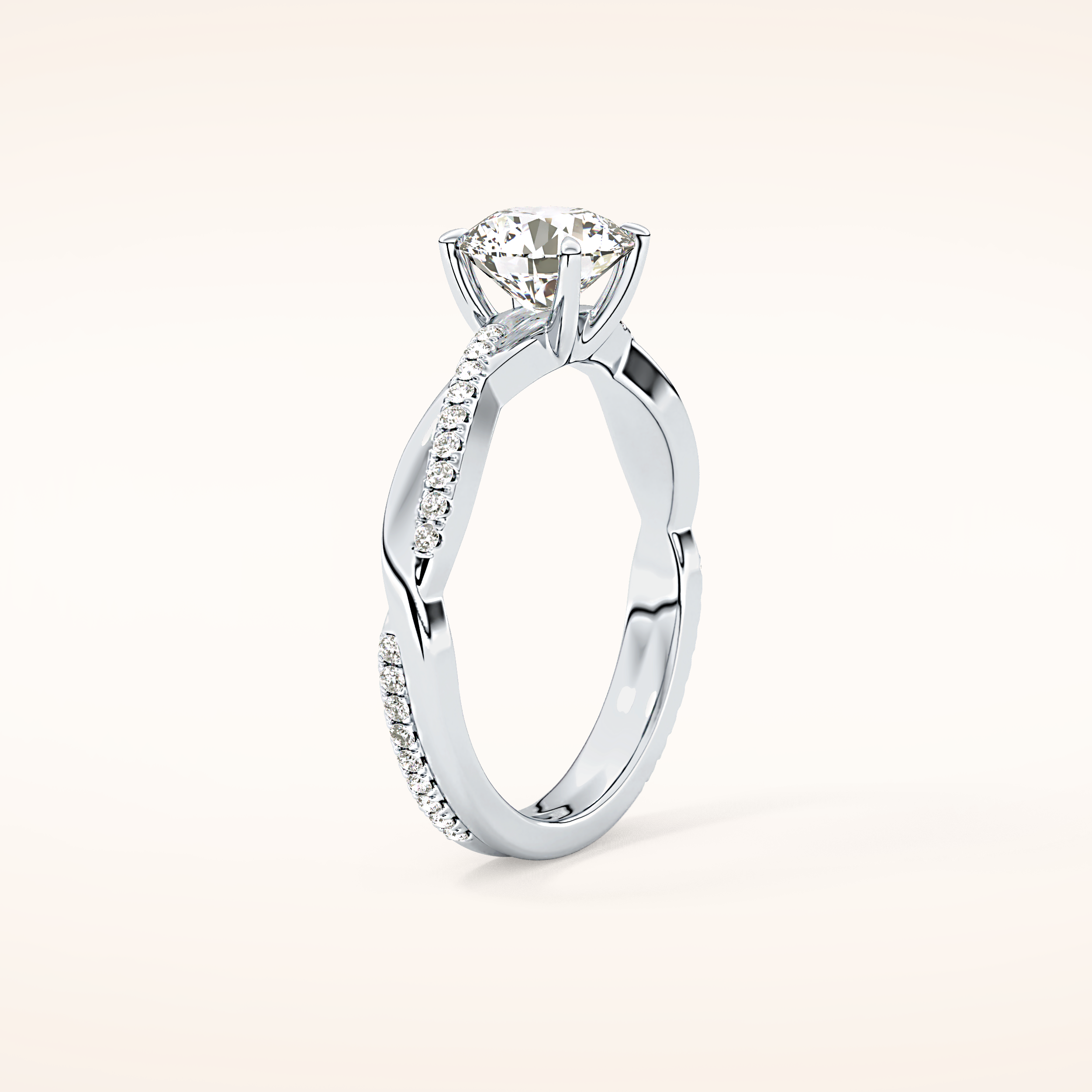 1.03 CT Round Shaped Criss-Cross Pave Moissanite Engagement Ring