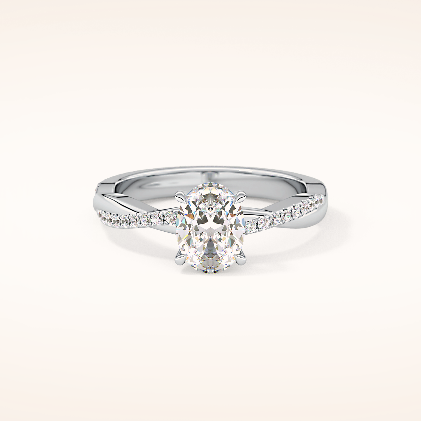 0.83 CT Oval Shaped Criss-Cross Pave Moissanite Engagement Ring