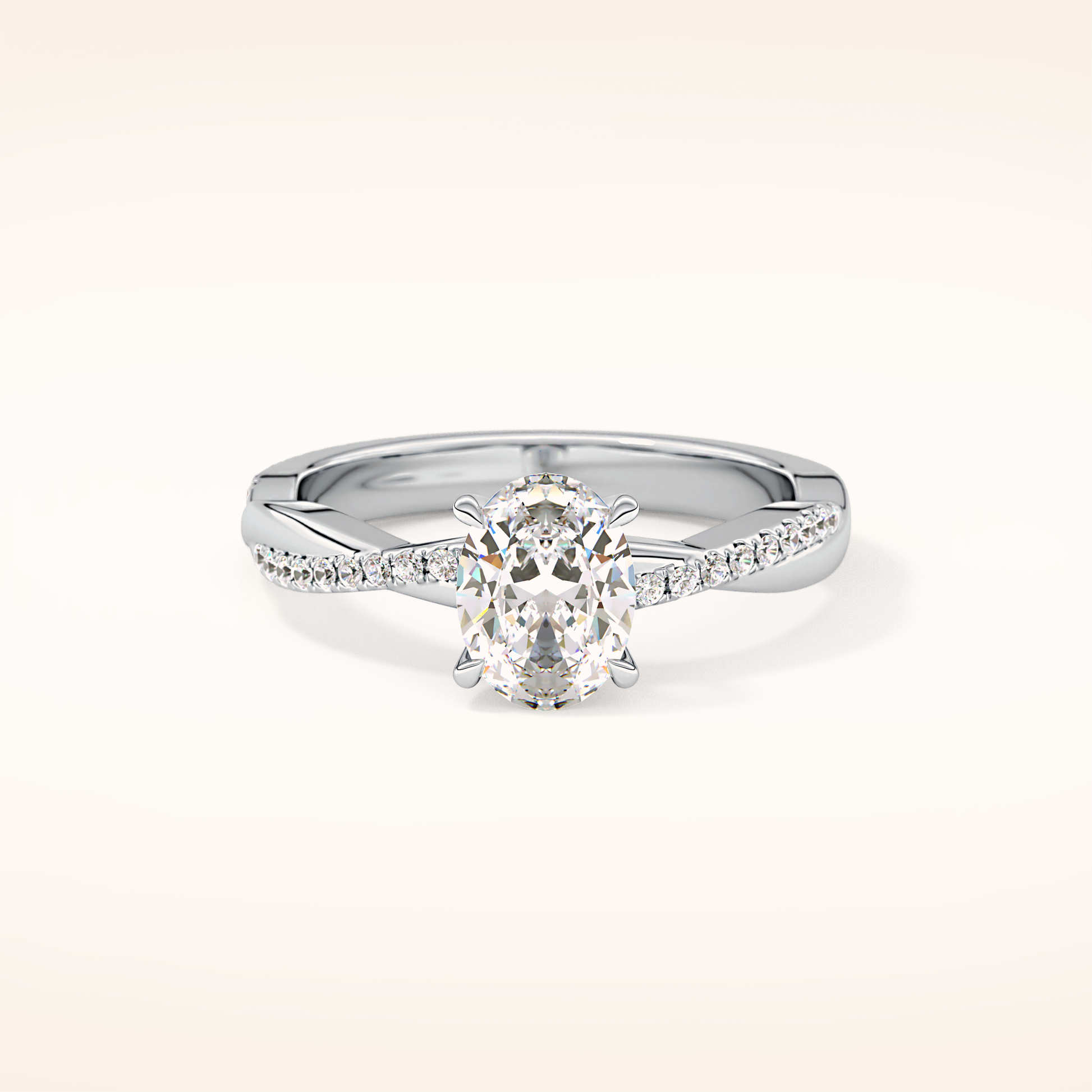 0.83 CT Oval Shaped Criss-Cross Pave Moissanite Engagement Ring