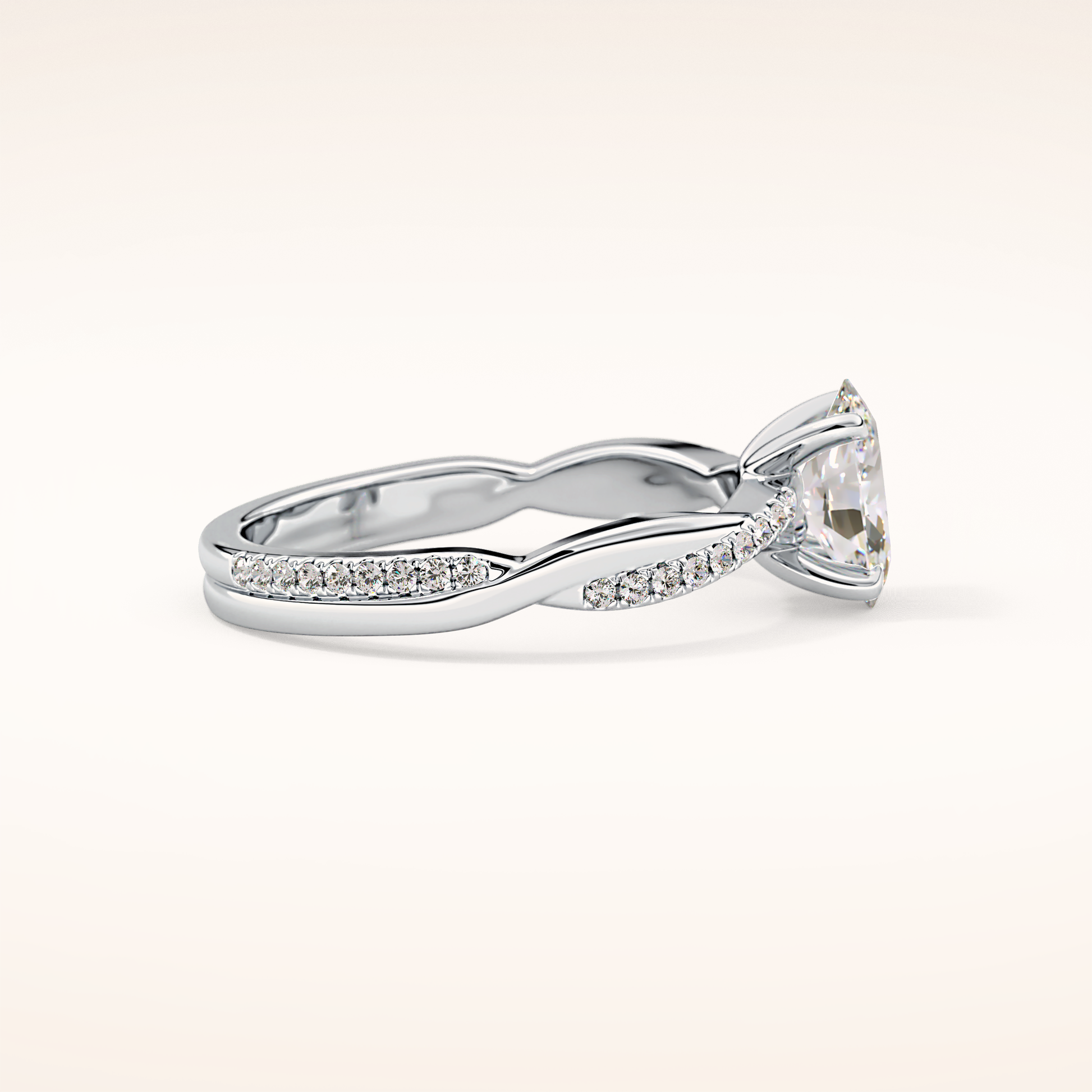 0.83 CT Oval Shaped Criss-Cross Pave Moissanite Engagement Ring