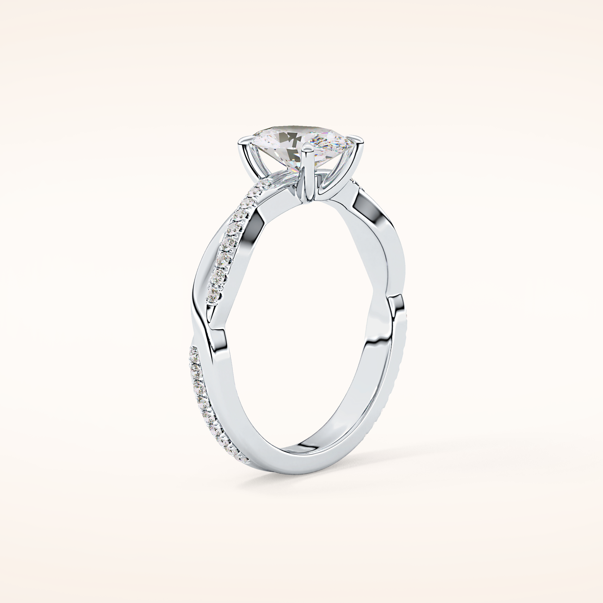 0.83 CT Oval Shaped Criss-Cross Pave Moissanite Engagement Ring