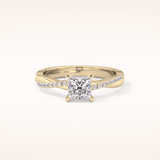 0.78 CT Princess Shaped Criss-Cross Pave Moissanite Engagement Ring