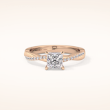 0.78 CT Princess Shaped Criss-Cross Pave Moissanite Engagement Ring
