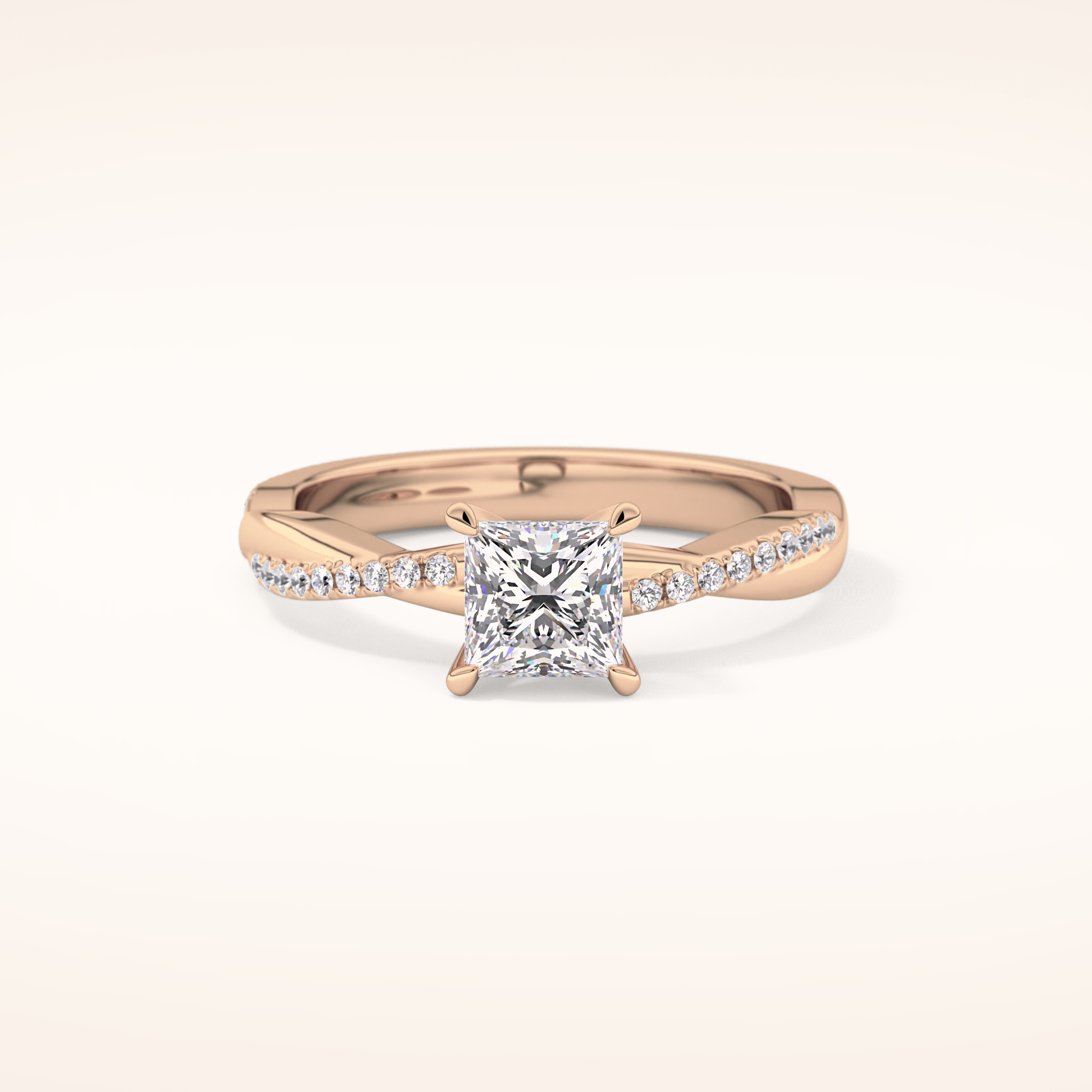 0.78 CT Princess Shaped Criss-Cross Pave Moissanite Engagement Ring