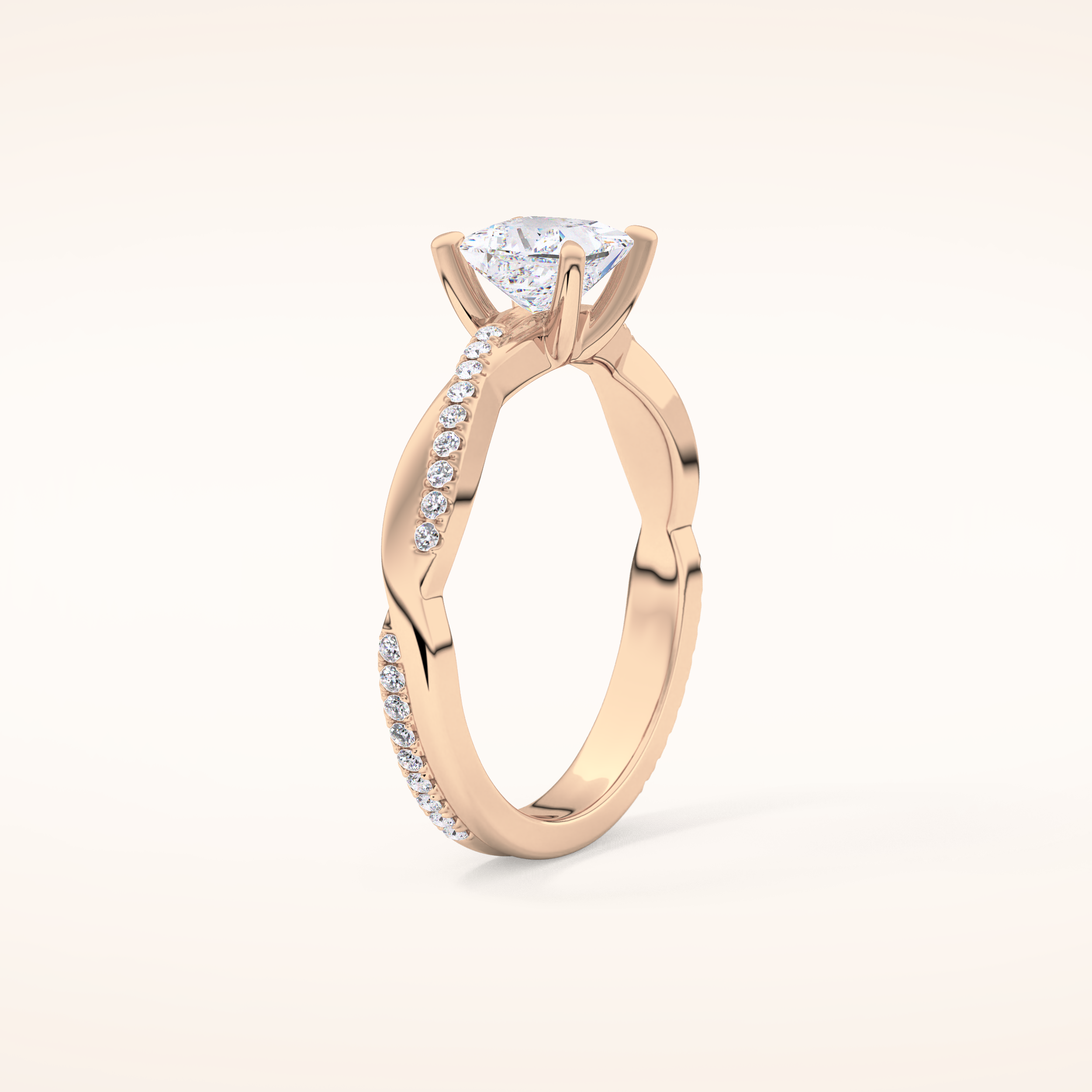 0.78 CT Princess Shaped Criss-Cross Pave Moissanite Engagement Ring