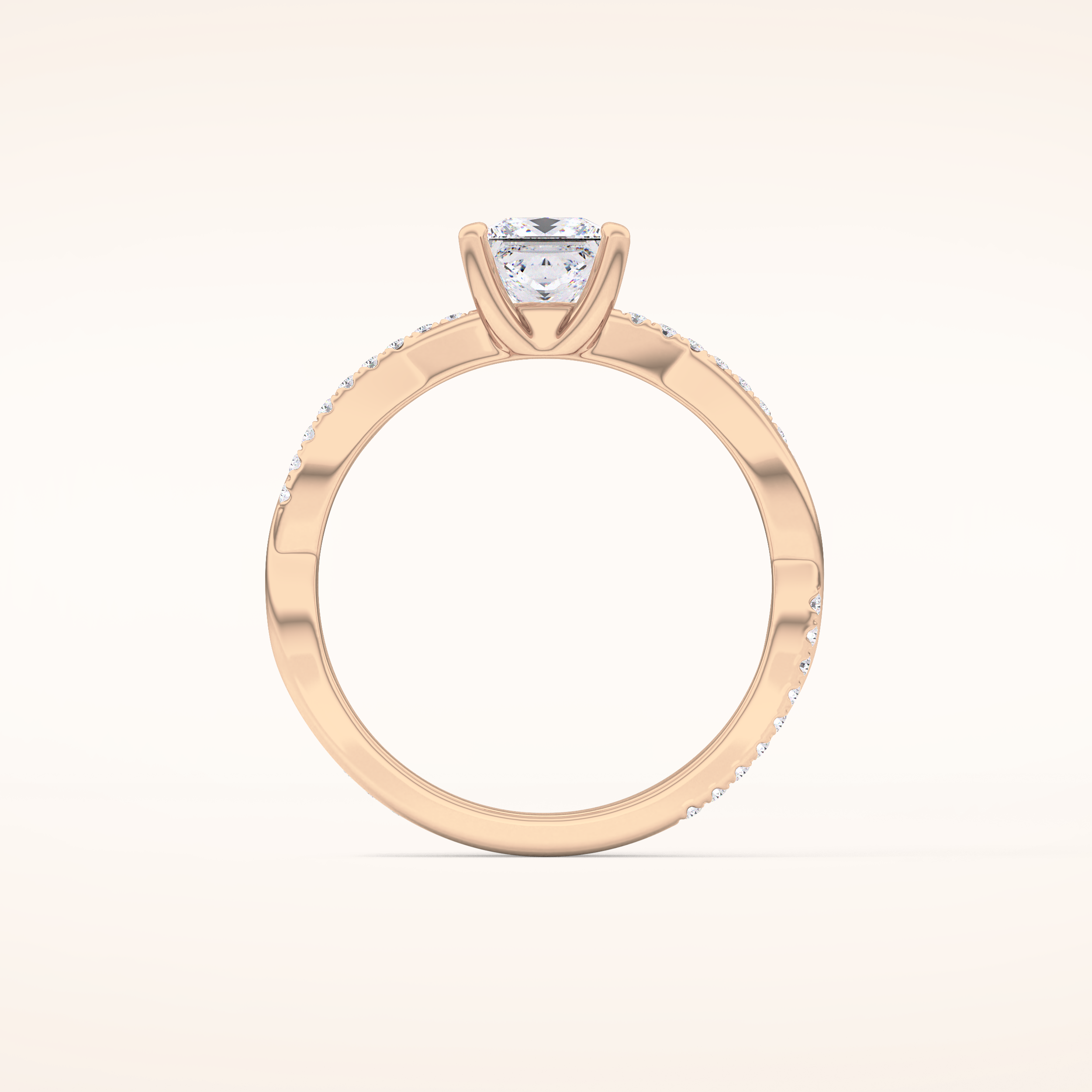 0.78 CT Princess Shaped Criss-Cross Pave Moissanite Engagement Ring