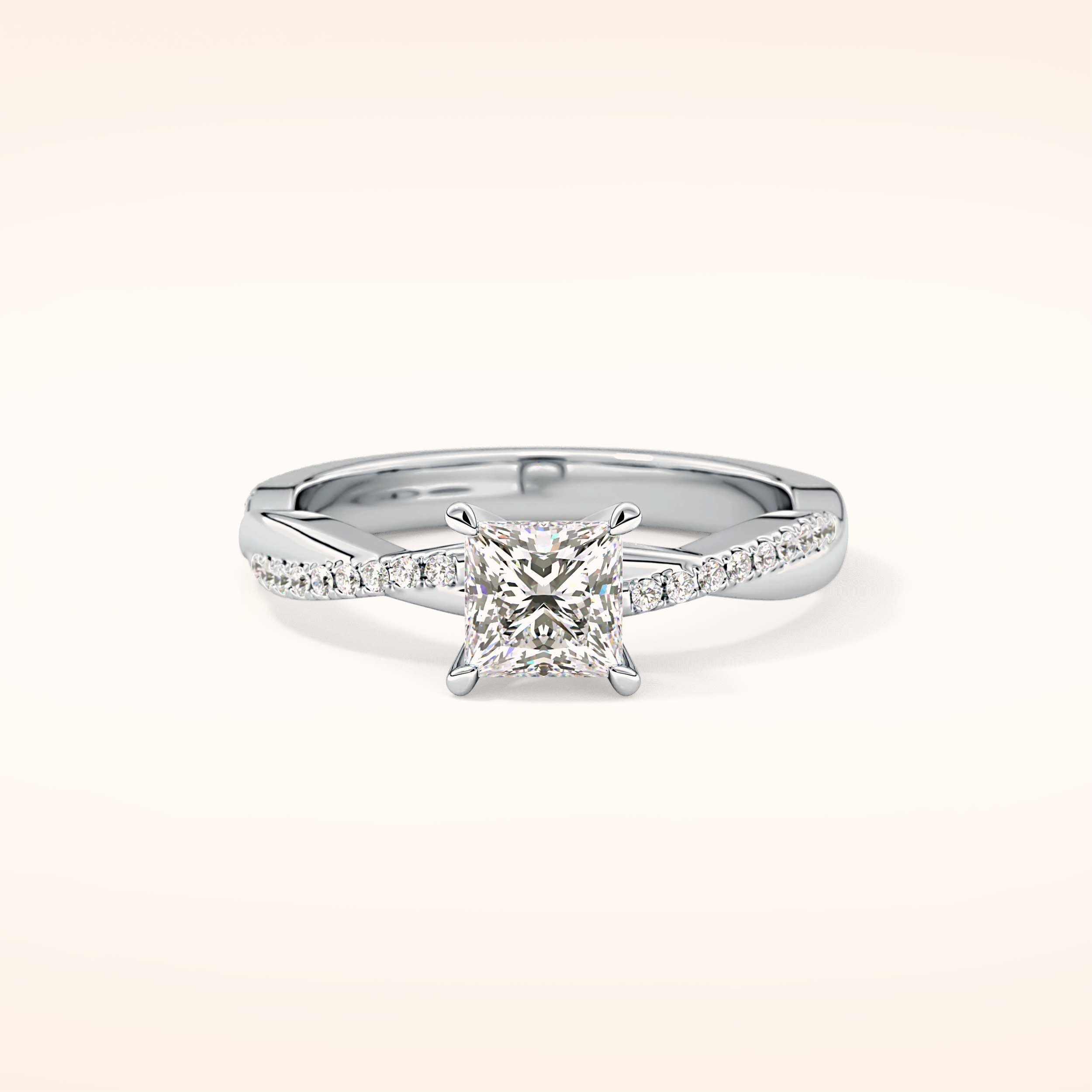 0.78 CT Princess Shaped Criss-Cross Pave Moissanite Engagement Ring