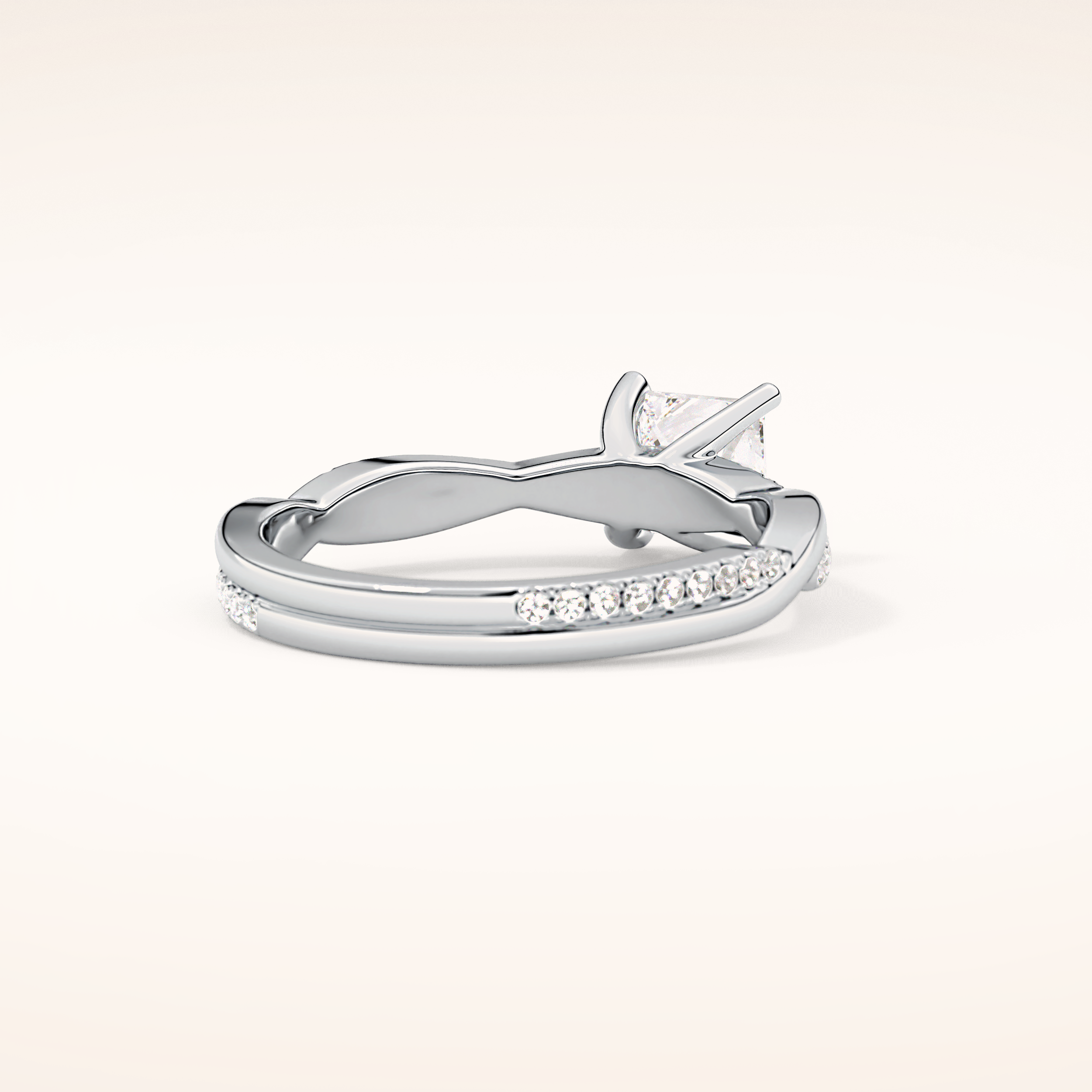 0.78 CT Princess Shaped Criss-Cross Pave Moissanite Engagement Ring