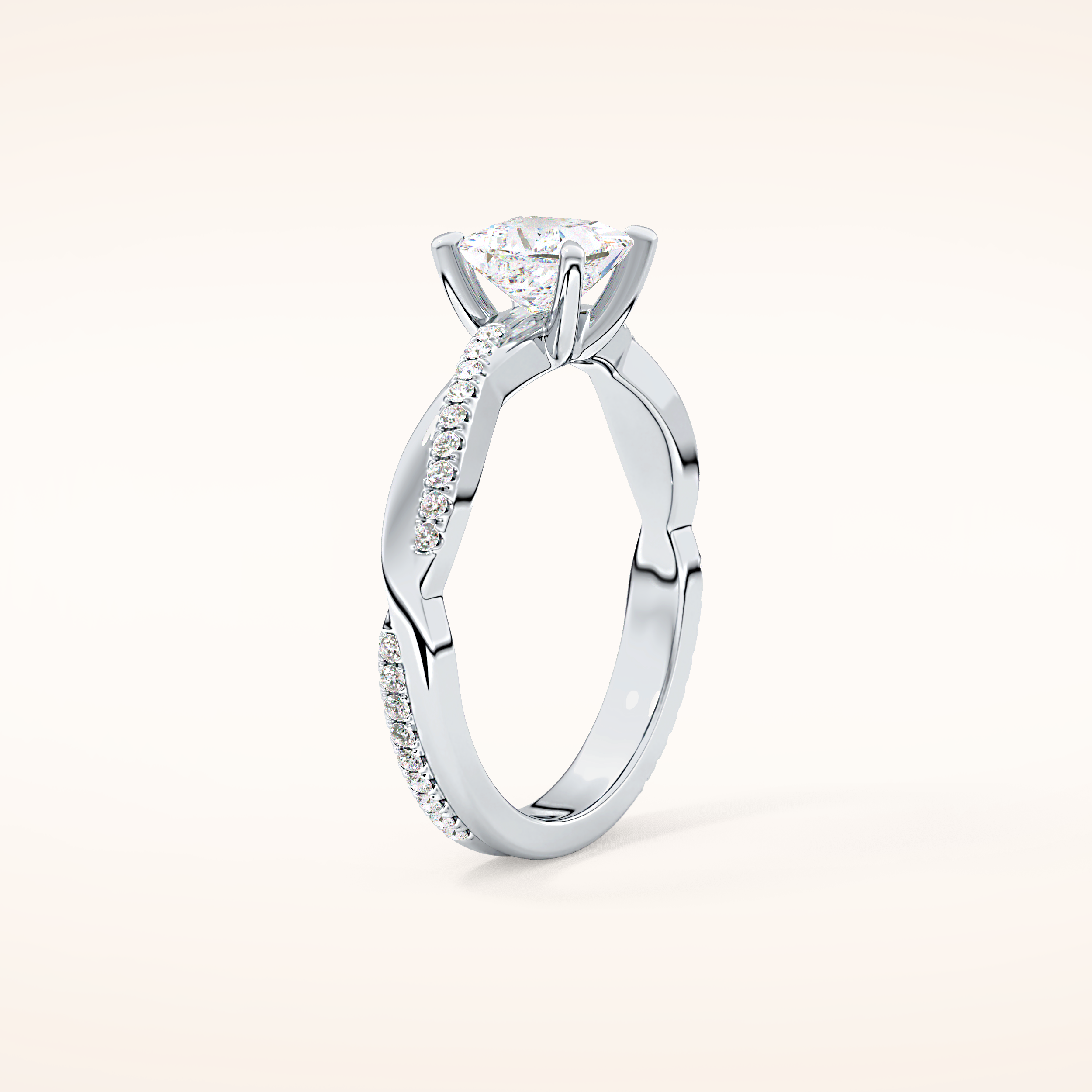 0.78 CT Princess Shaped Criss-Cross Pave Moissanite Engagement Ring