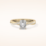 0.65 CT Emerald Shaped Criss-Cross Pave Moissanite Engagement Ring