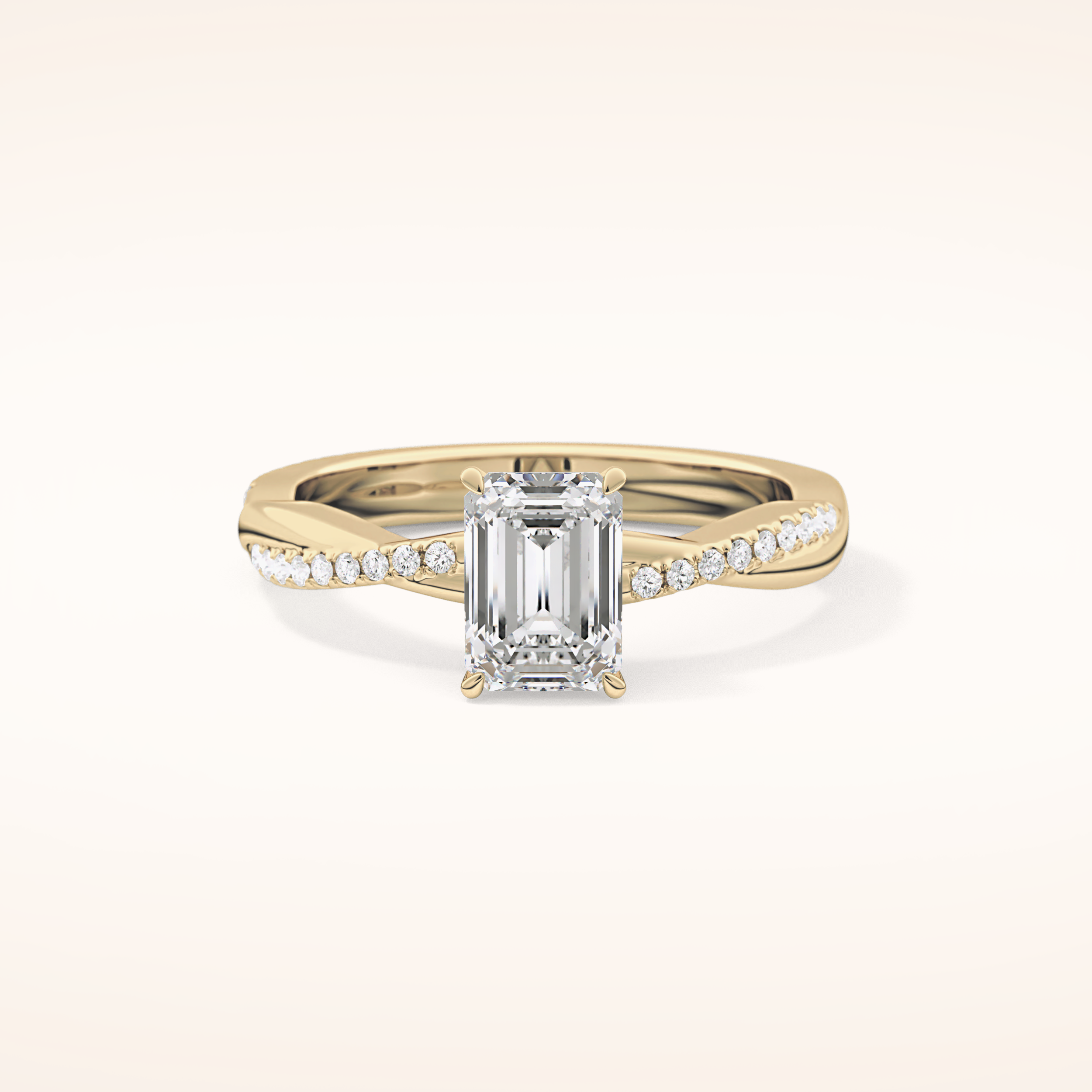 0.65 CT Emerald Shaped Criss-Cross Pave Moissanite Engagement Ring