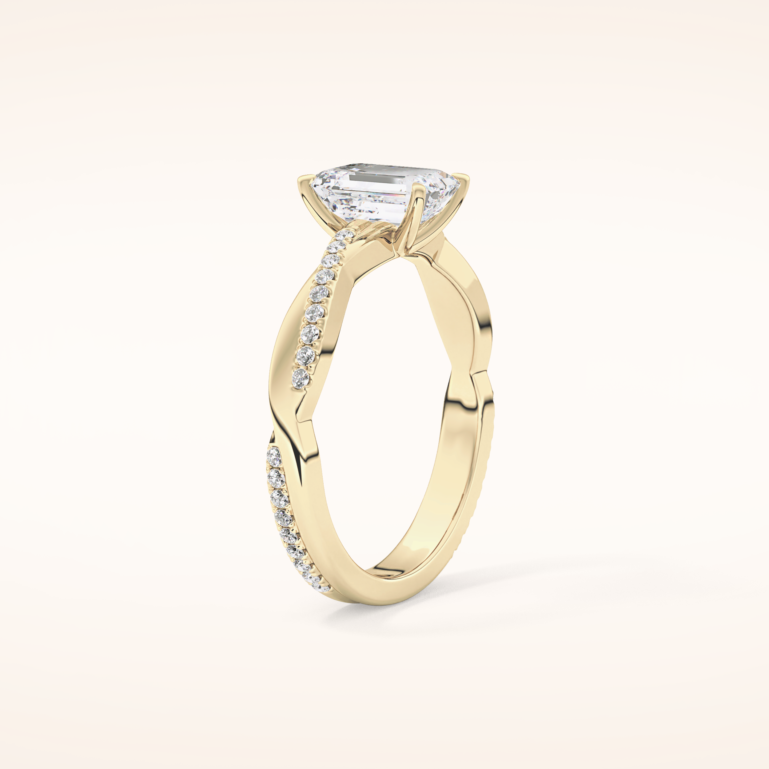 1.02 CT Emerald Shaped Criss-Cross Pave Moissanite Engagement Ring