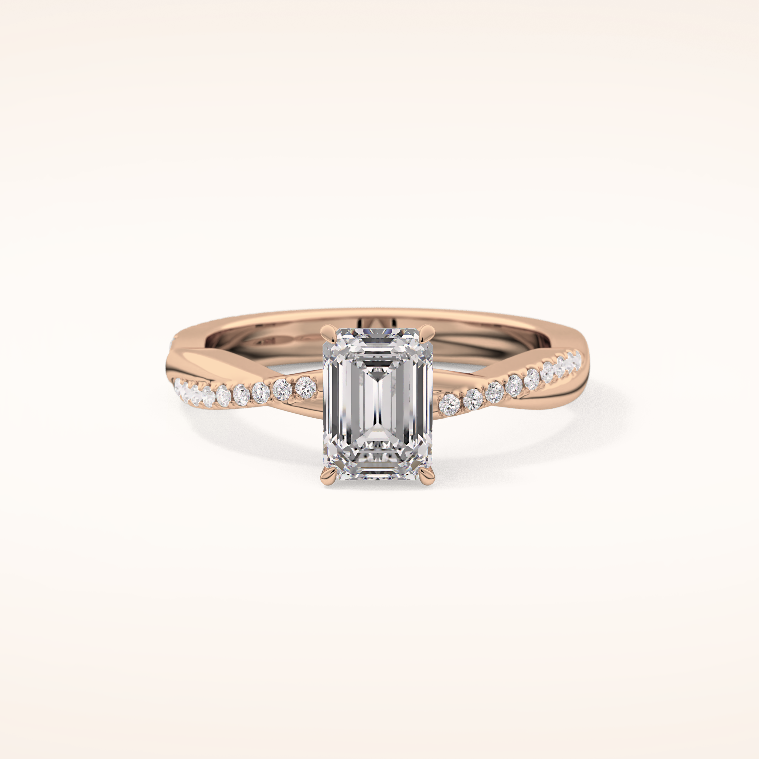 0.65 CT Emerald Shaped Criss-Cross Pave Moissanite Engagement Ring