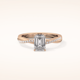 1.02 CT Emerald Shaped Criss-Cross Pave Moissanite Engagement Ring
