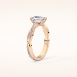 0.65 CT Emerald Shaped Criss-Cross Pave Moissanite Engagement Ring